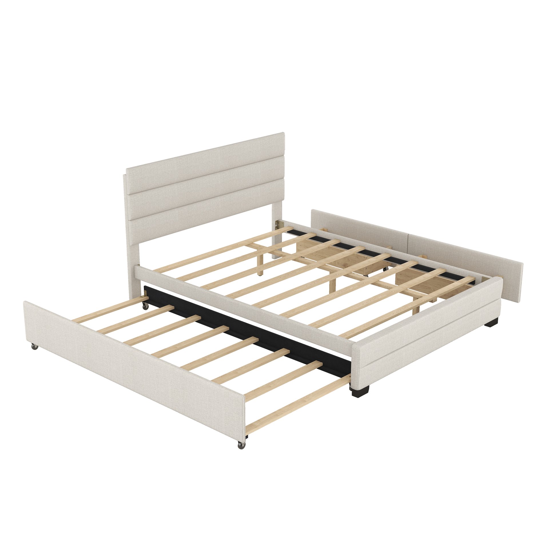 Queen Platform Bed With Twin Trundle And 2 Storage Drawers - Beige - Image 13