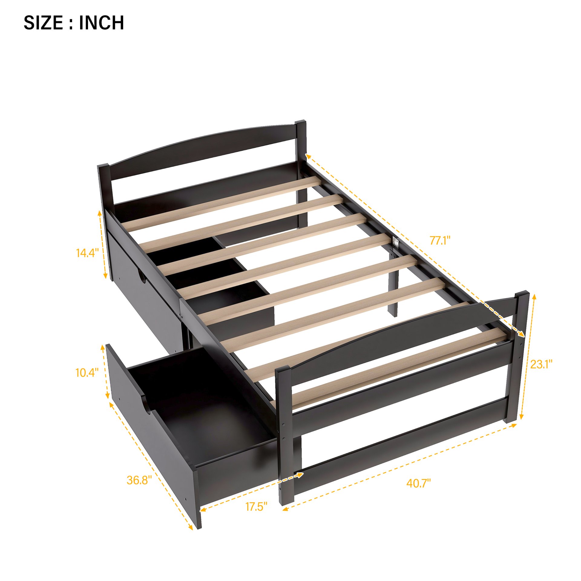 Twin Size Platform Bed With 2 Drawers - Espresso - Image 3