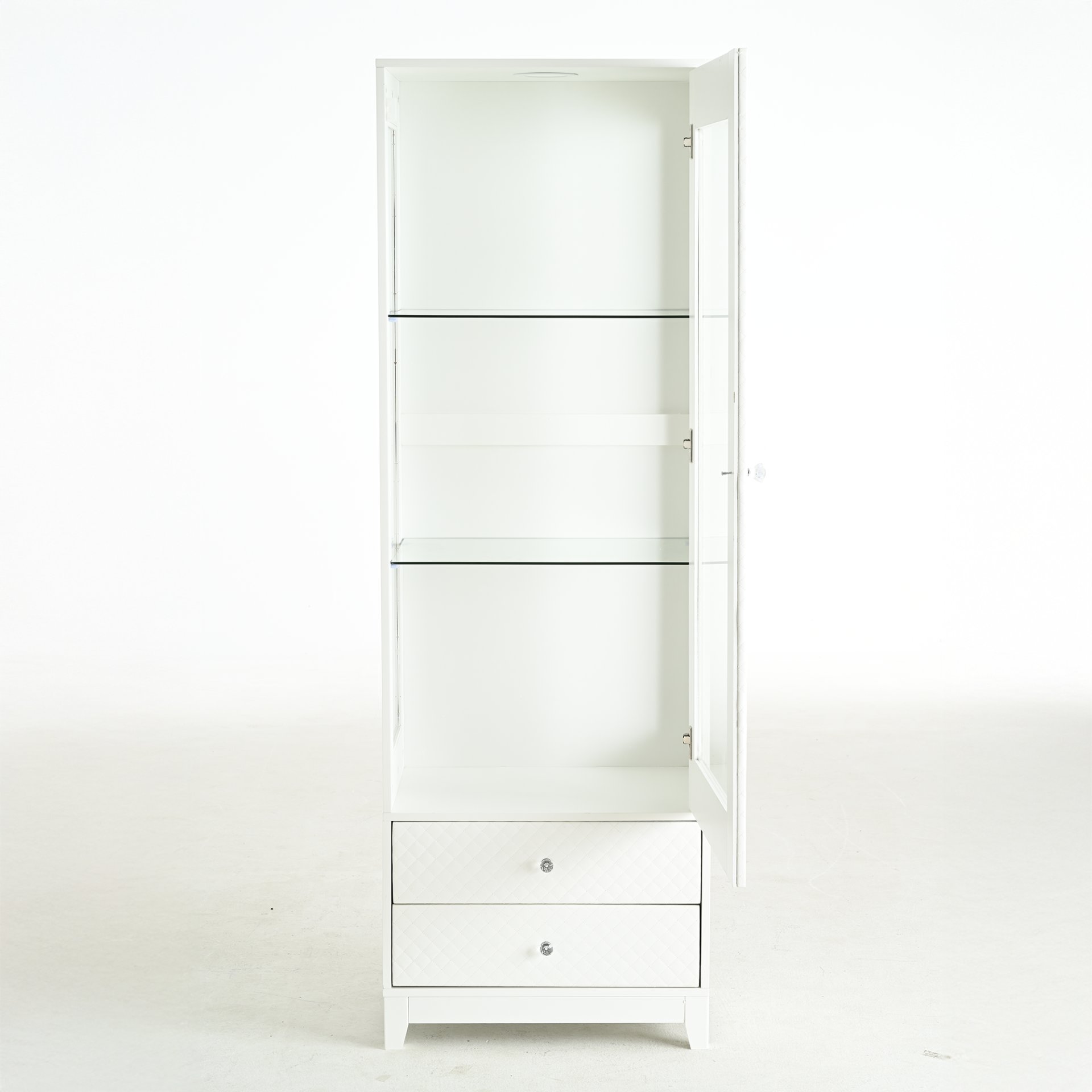 Modern Upholstered Glass Display Cabinet With Adjustable LED Light - White - Image 9