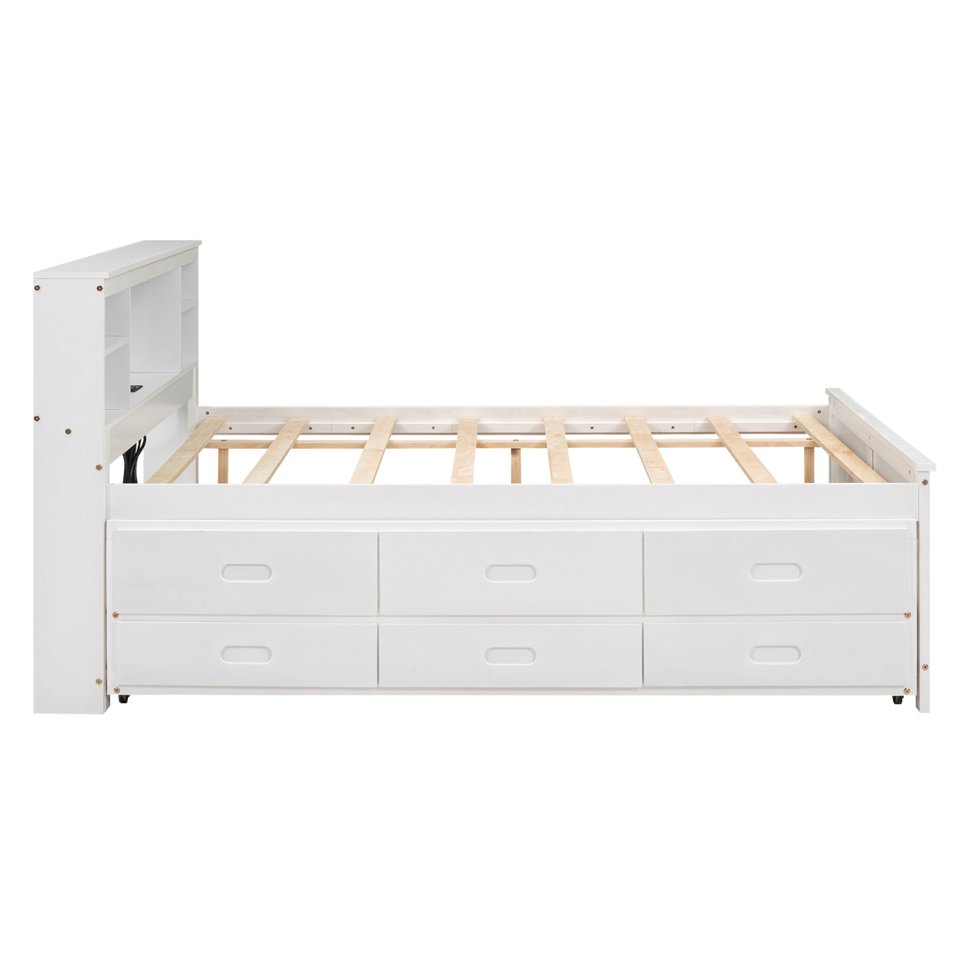 Full Size Platform Bed With Storage Headboard, USB Ports, Twin Trundle, 3 Drawers Construction - White - Image 12