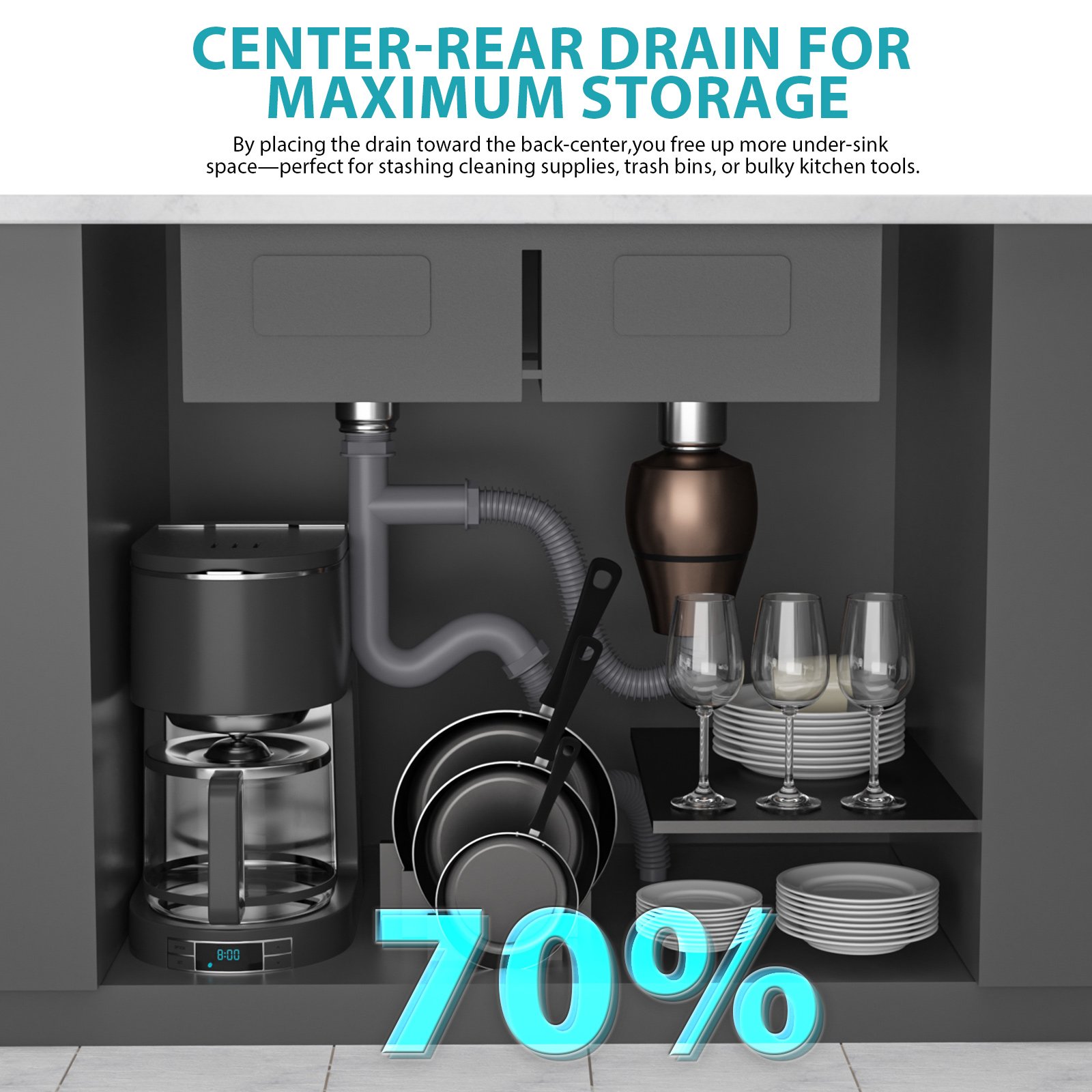 Double Bowl Drop In Sink, Stainless Steel With 50 / 50 Basins 18 Gauge - Brushed Nickel - Image 7