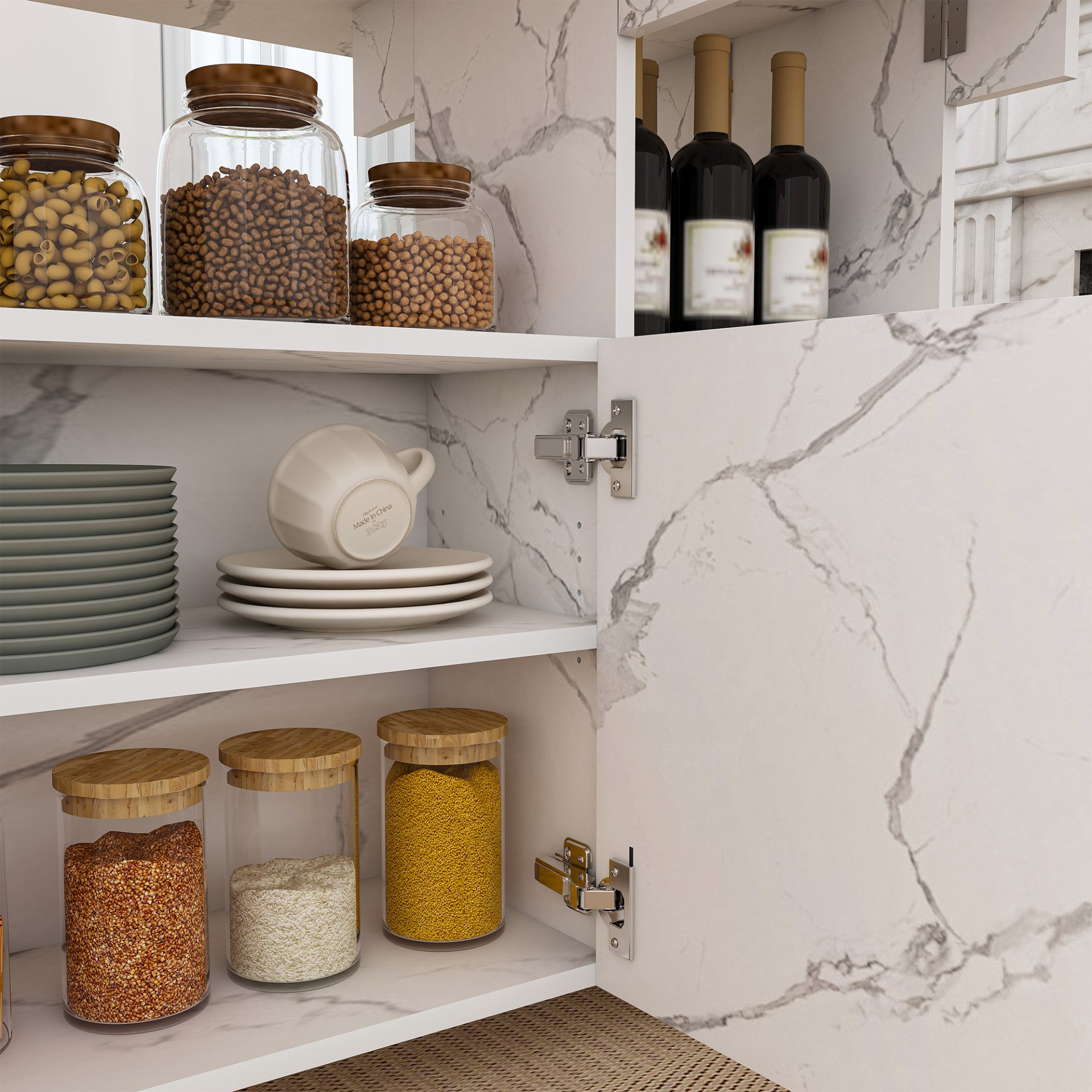 Multifunctional Folding Table With Storage Shelves And Wheels, Compact Desk For Kitchen - White - Image 5