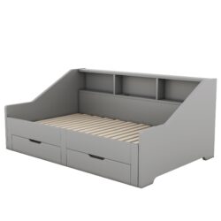 Twin To King Daybed Frame With Storage Bookcases And 2 Drawers, Charging Station - Gray