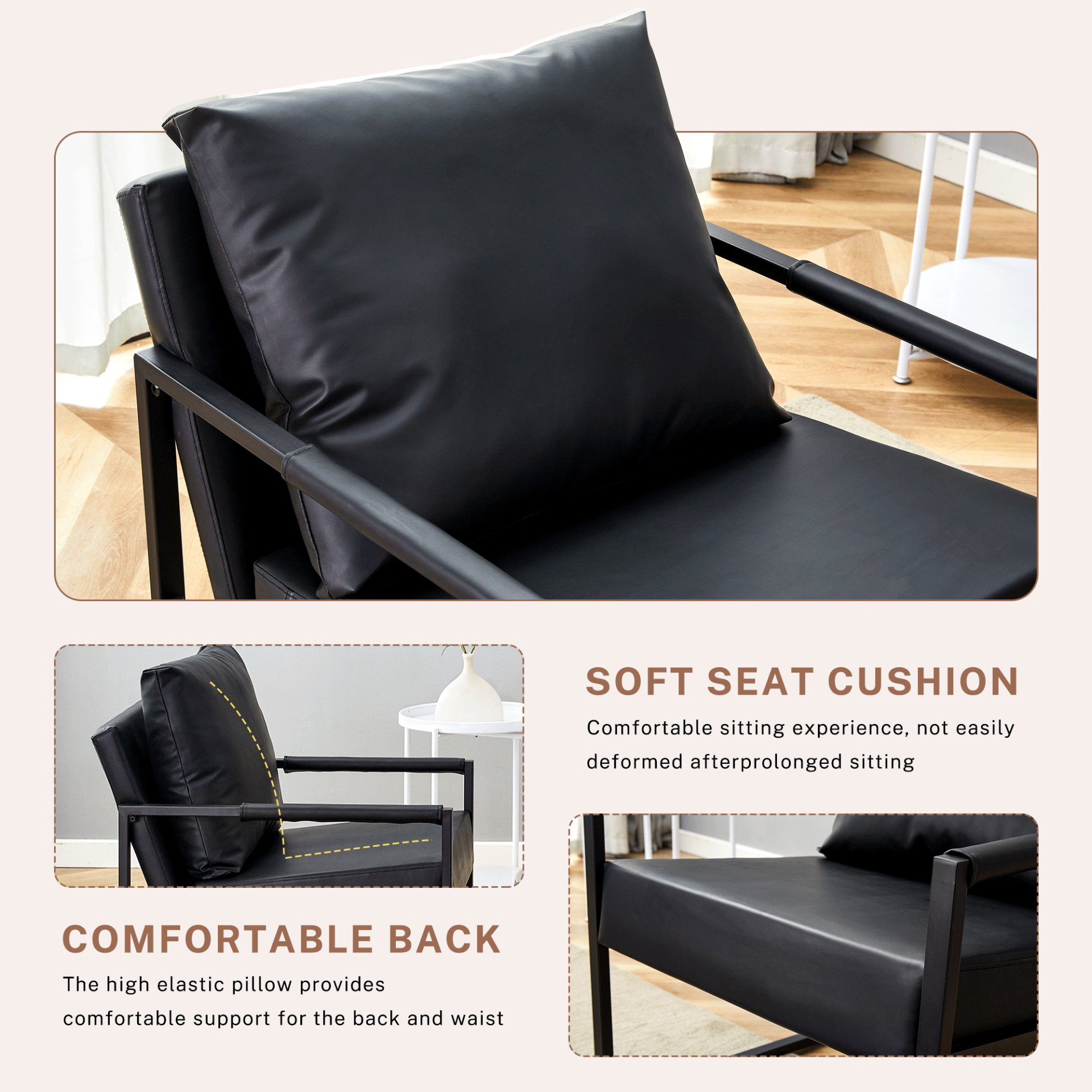 Classic Metal Frame Sofa Ergonomically Designed, A Perfect Blend Of Modern And Industrial Styles - Black - Image 11