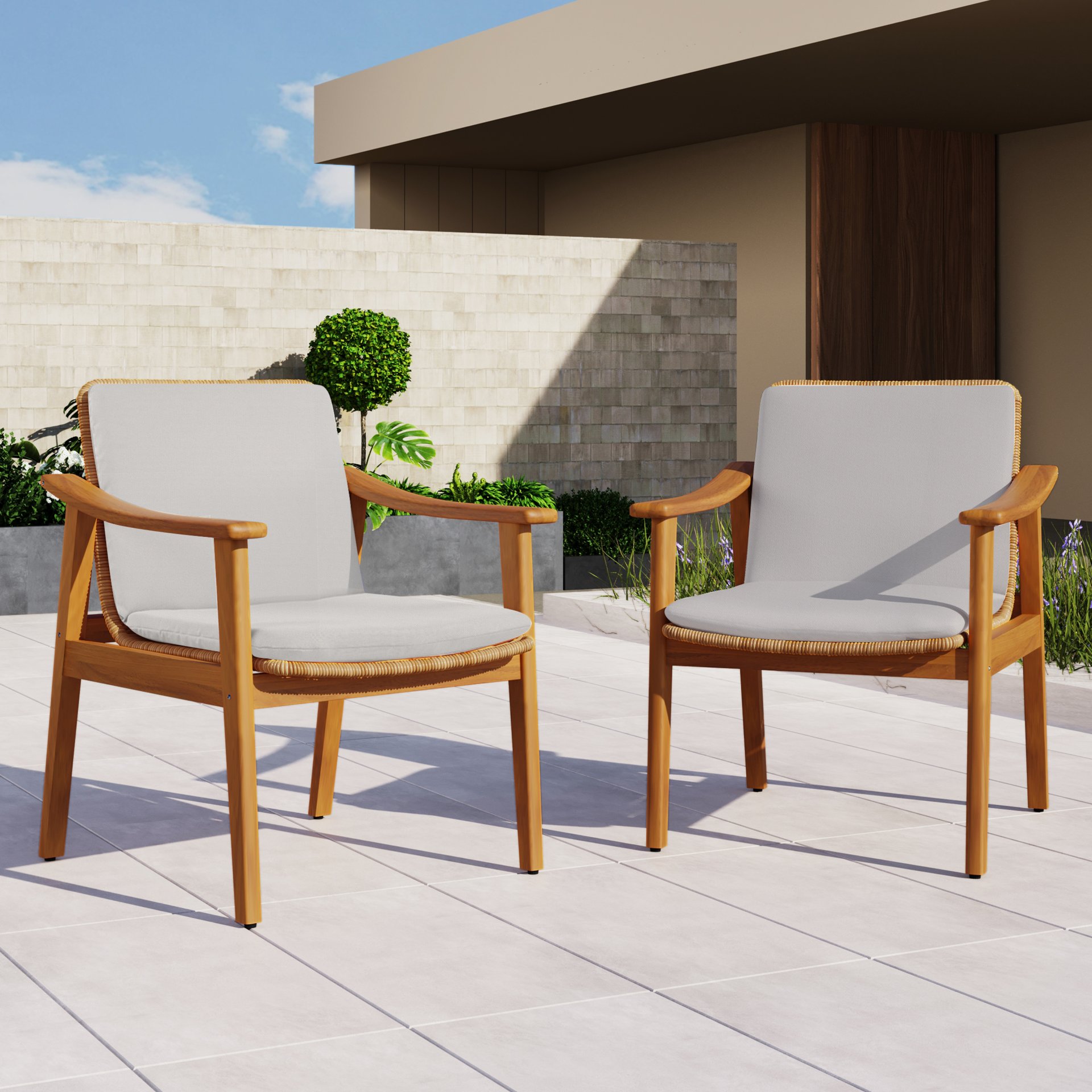 Outdoor Dining Chairs (Set of 2) - Gray / Teak - Image 4