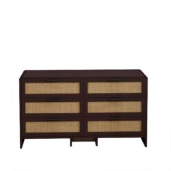 Arc Shaped Corner Rattan Cabinet With 6 Drawers - Reddish Brown