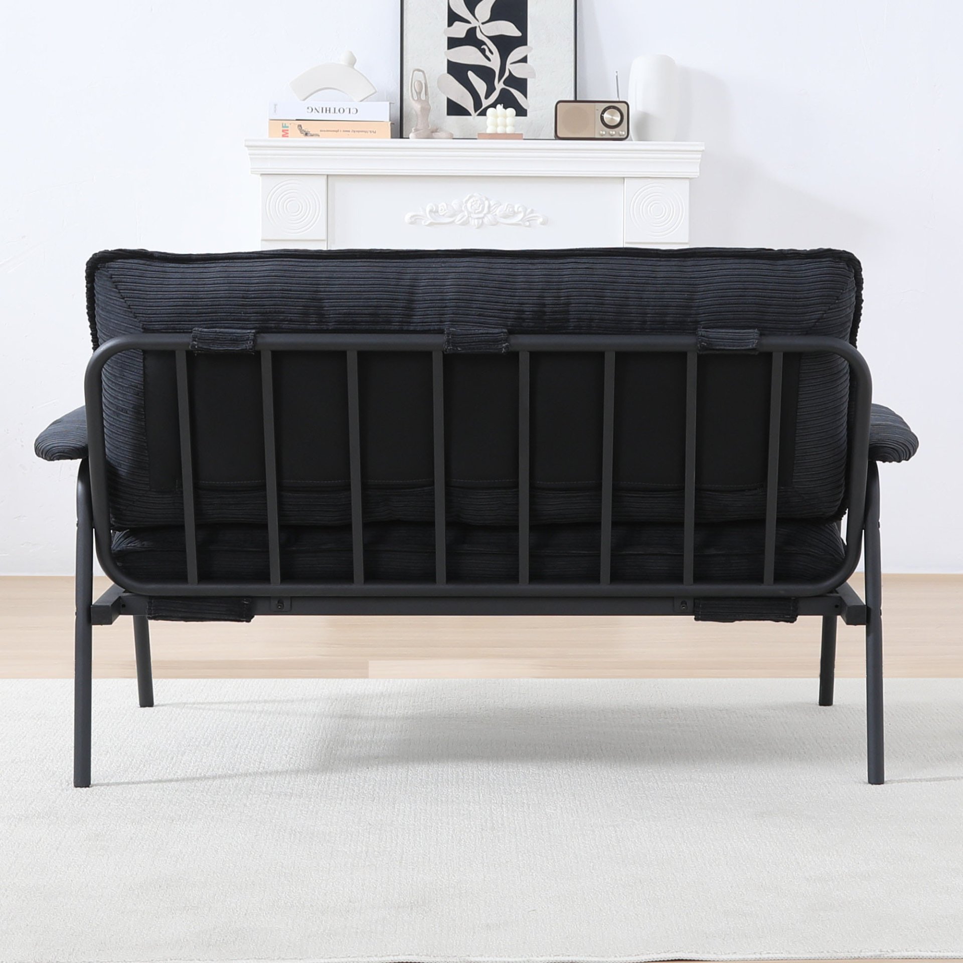 Modern Metal Frame Sofa With Sponge Filling For Compact Spaces And Versatile Use - Black - Image 8