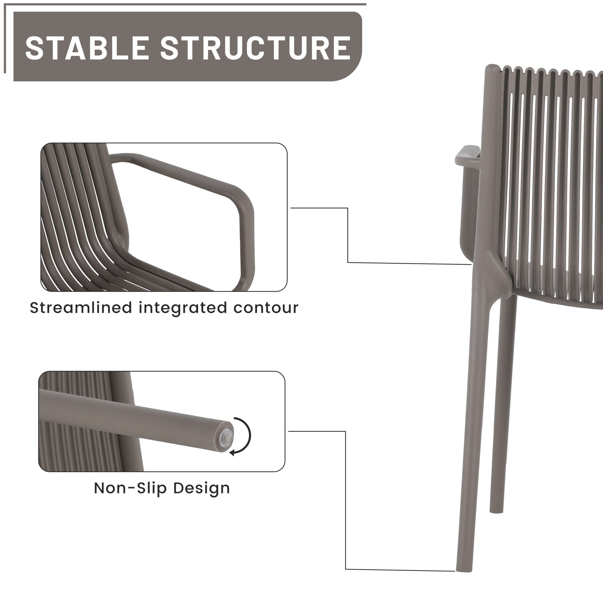 4 Piece Stackable Single Chairs With Vertical Stripe Design For All Weather - Warm Gray - Image 10