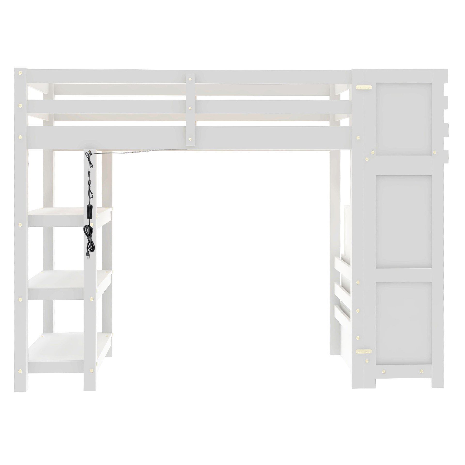 Twin Size Loft Bed With 4 Layer Shelves, Storage Staircase, Small Wardrobe And LED Light - White - Image 10