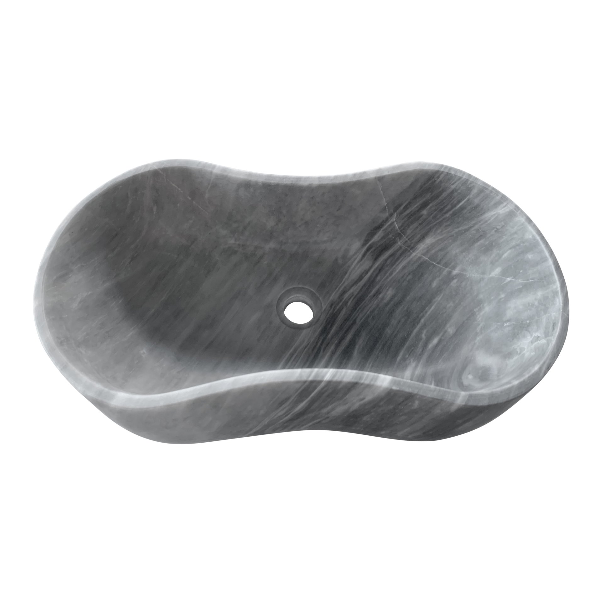 Bathroom Vessel Sink, Wavy Design, Semi Polished Surface - Gray - Image 10