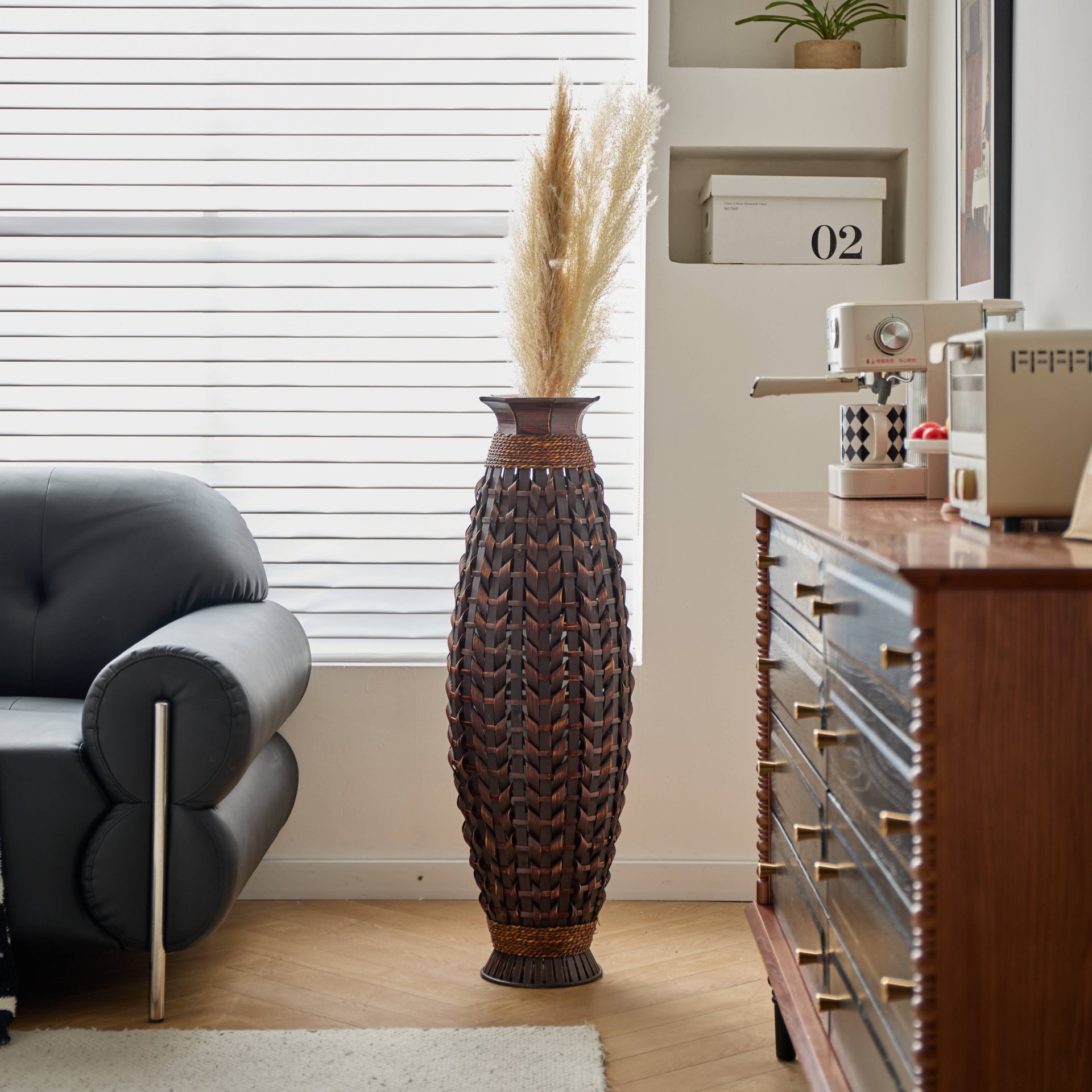 Hand Woven Bamboo Floor Vase, Decorative Accent For Living Room - Acacia Wood - Image 13