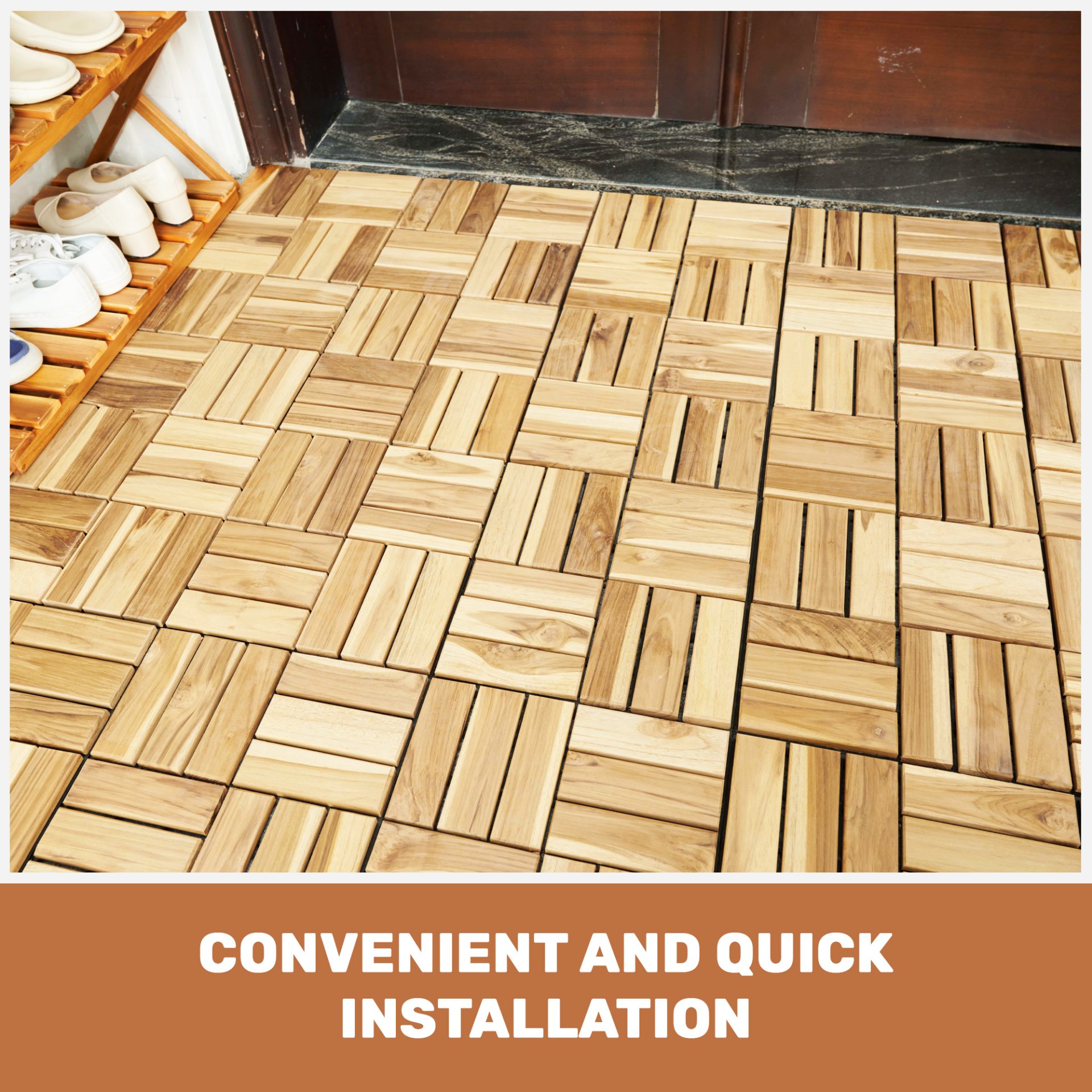 10 Piece Interlocking Deck Tiles Checker Pattern, Square Acacia Hardwood Outdoor Flooring For Patio, Bancony, Pool Side - Yellow - Image 33