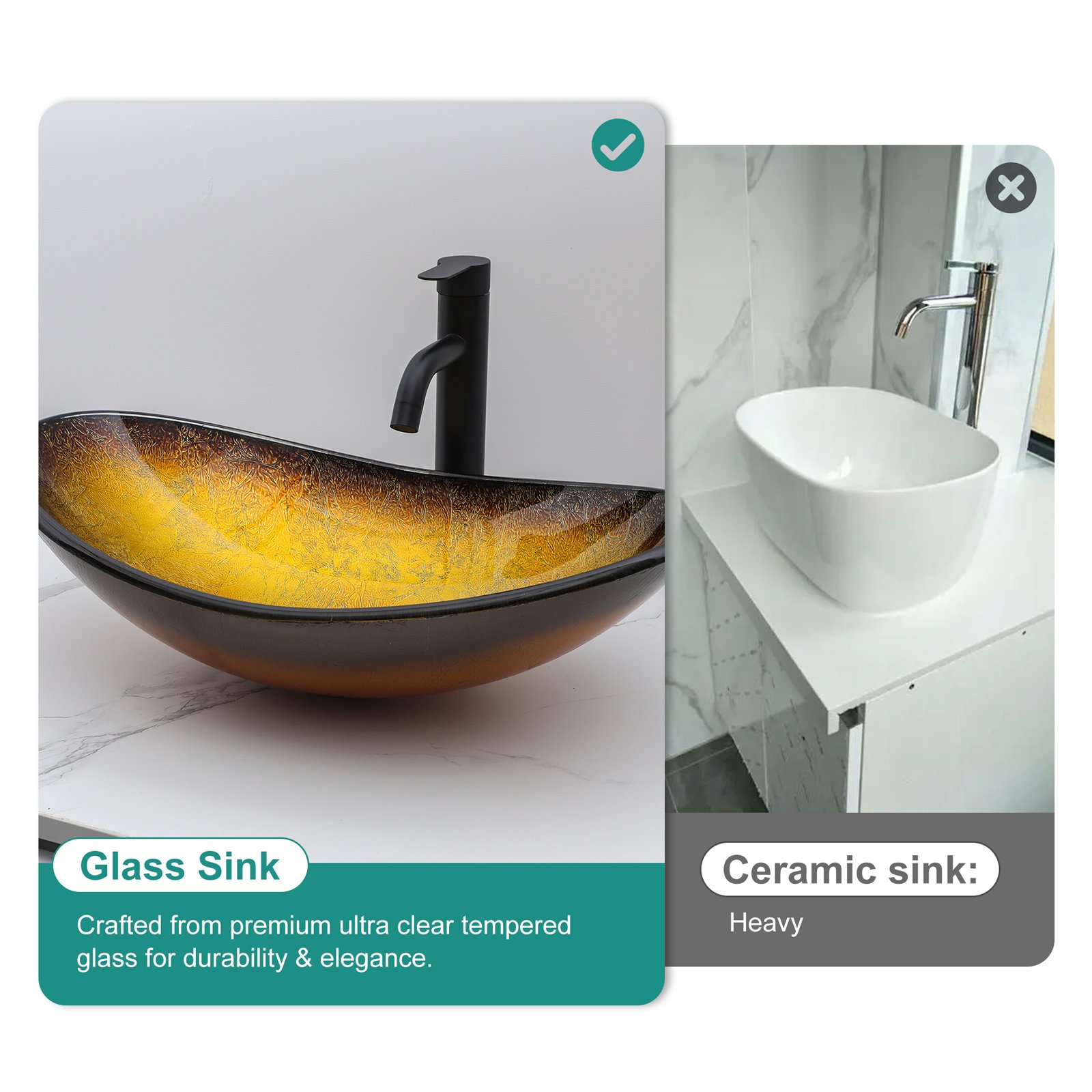 Vessel Sink With Pop Up Drain, Boat Shape Above Counter Bathroom Sink - Gold - Image 2