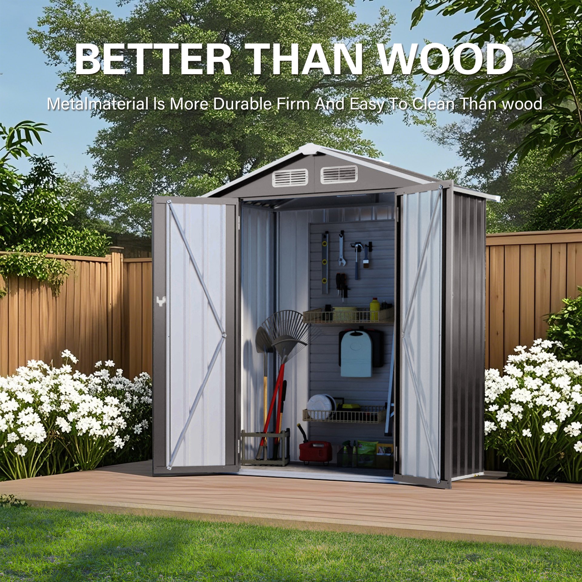 5 X 3 Ft Compact Metal Outdoor Storage Shed With Pitched Roof, Lockable Door - Gray - Image 6