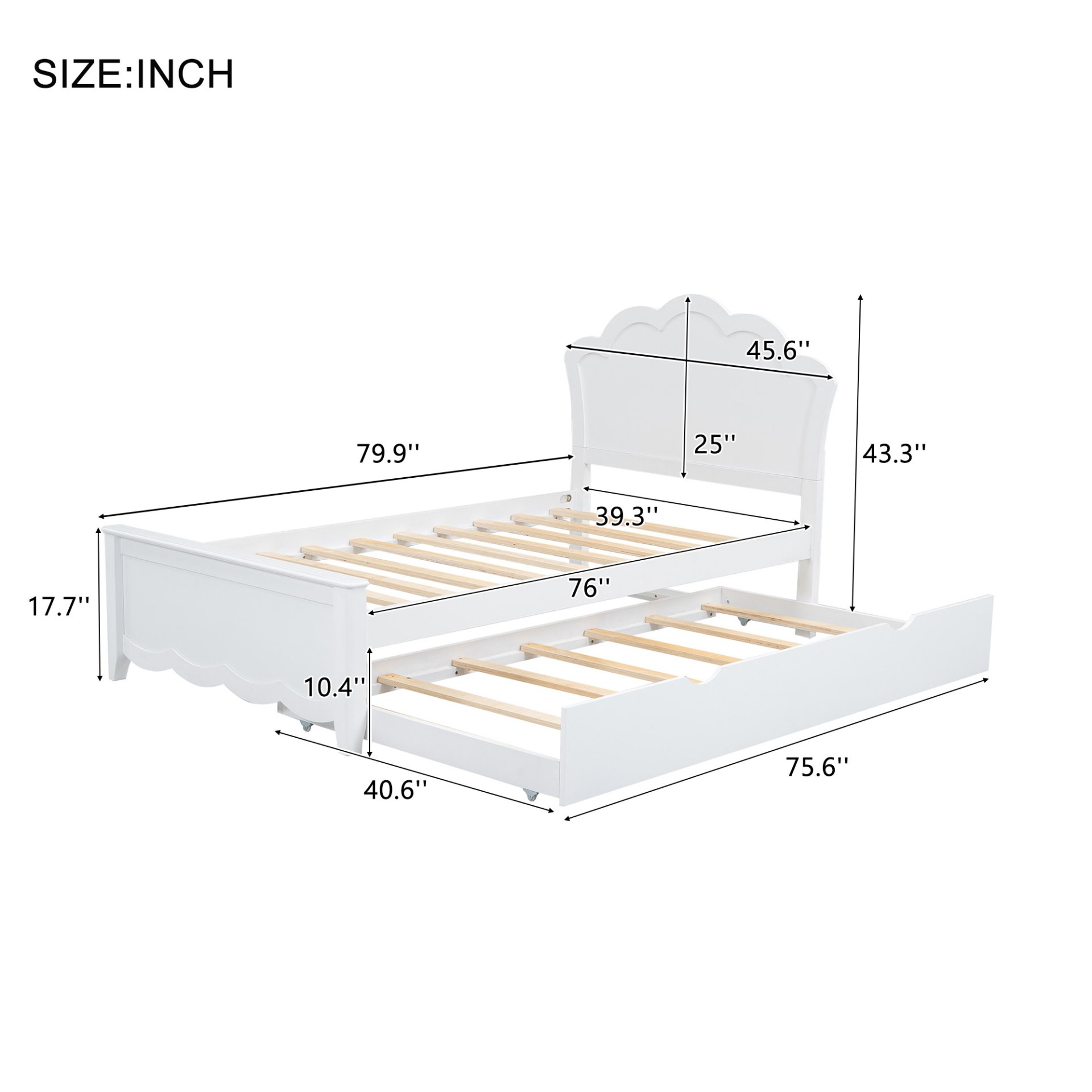 Twin Size Platform Bed With Headboard And Trundle - White - Image 3
