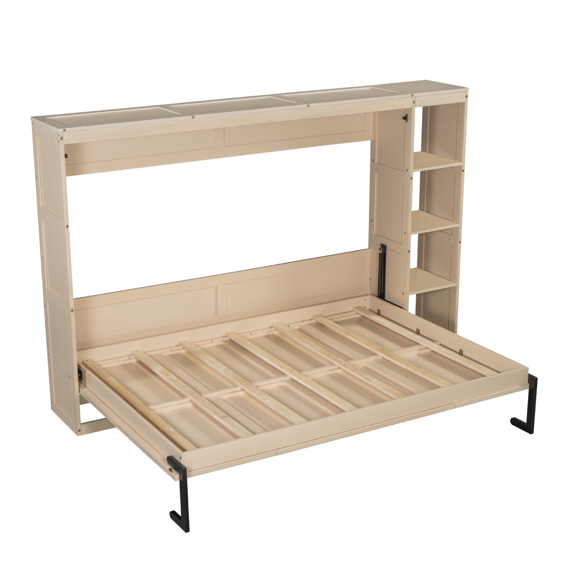 Full Size Murphy Bed With Bookshelf And Storage - Natural - Image 9