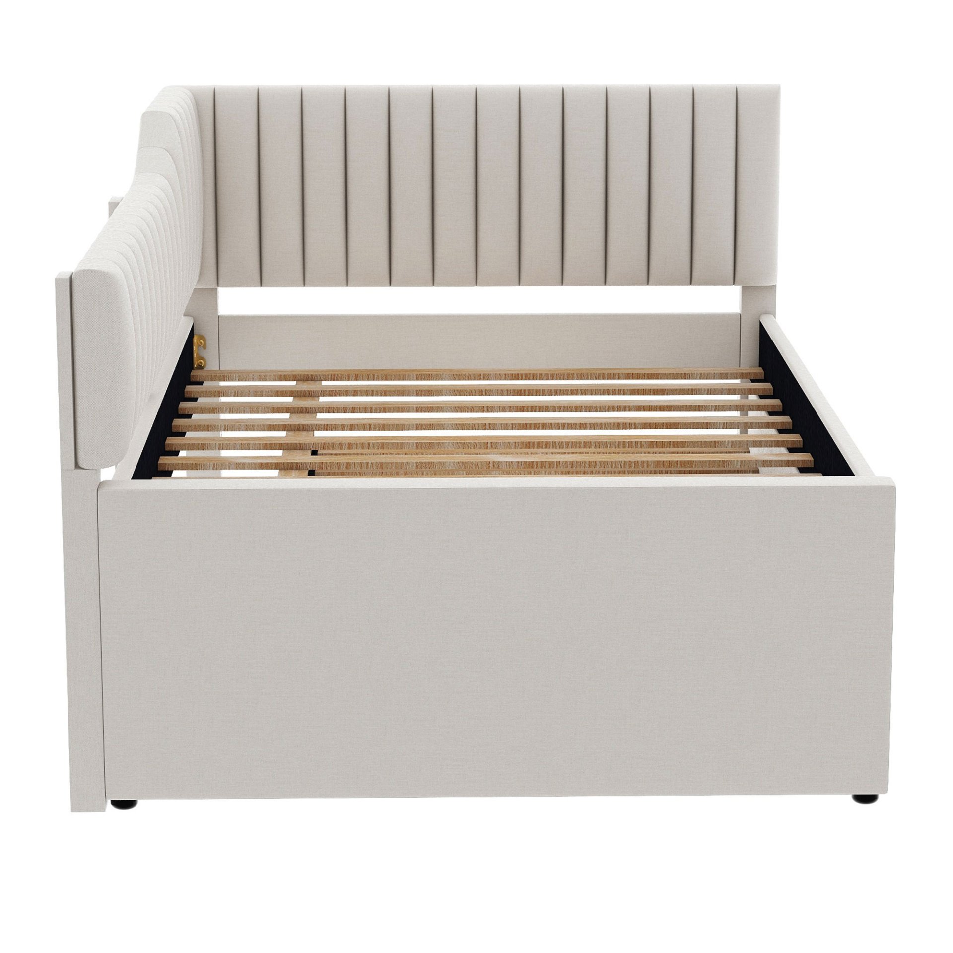 Full Size Upholstered Daybed With Trundle And 3 Drawers - Beige - Image 8