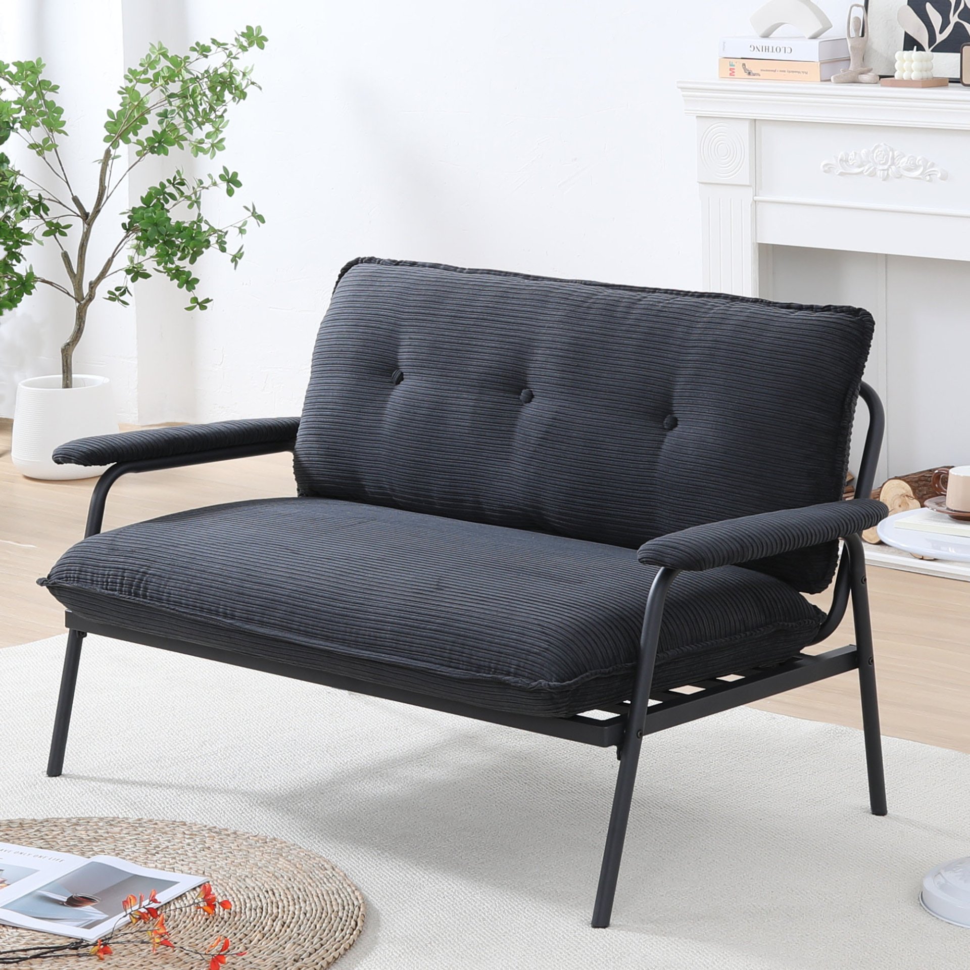 Modern Metal Frame Sofa With Sponge Filling For Compact Spaces And Versatile Use - Black - Image 6