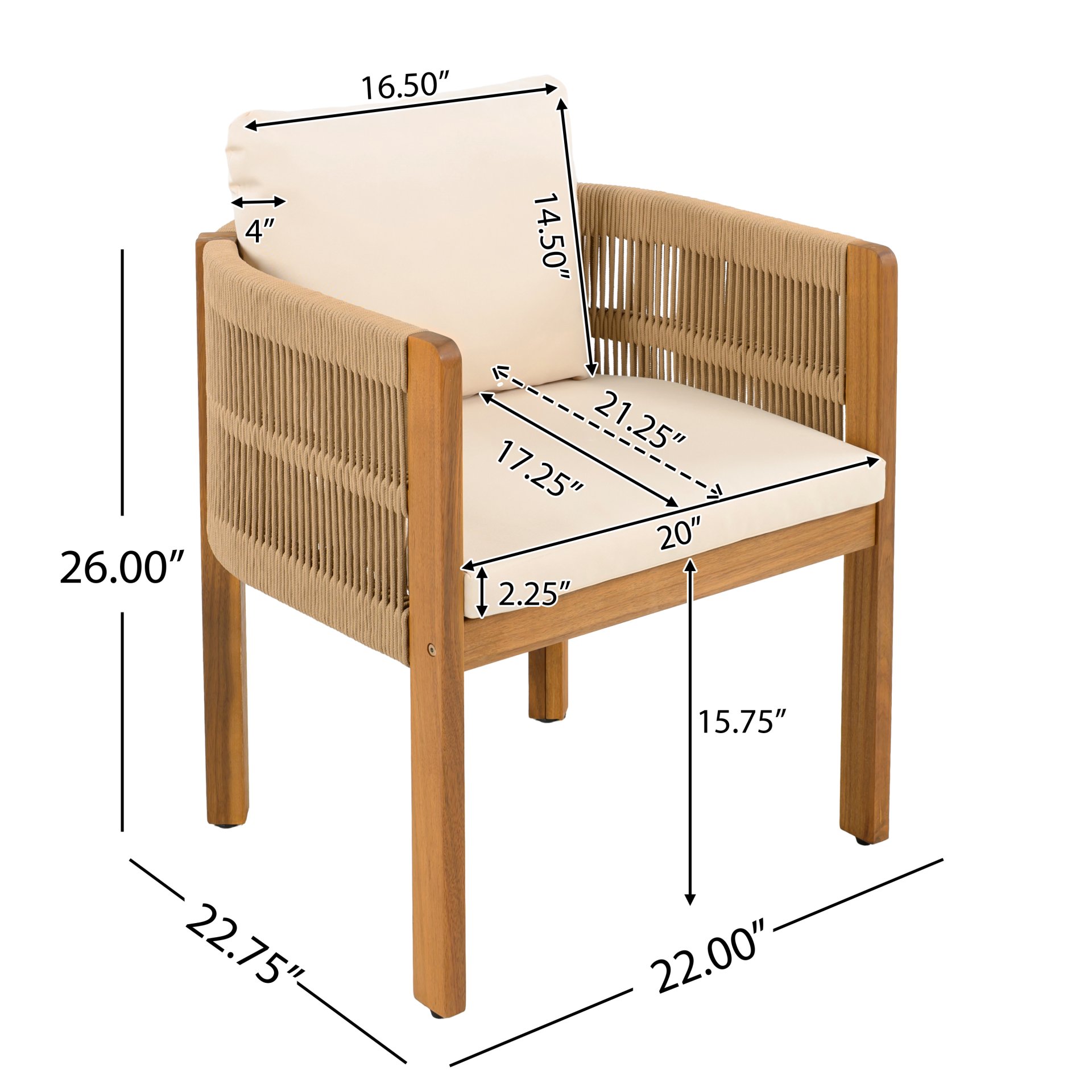 Outdoor Dining Chairs With Rope Handles (Set of 2) - Beige / Teak - Image 3