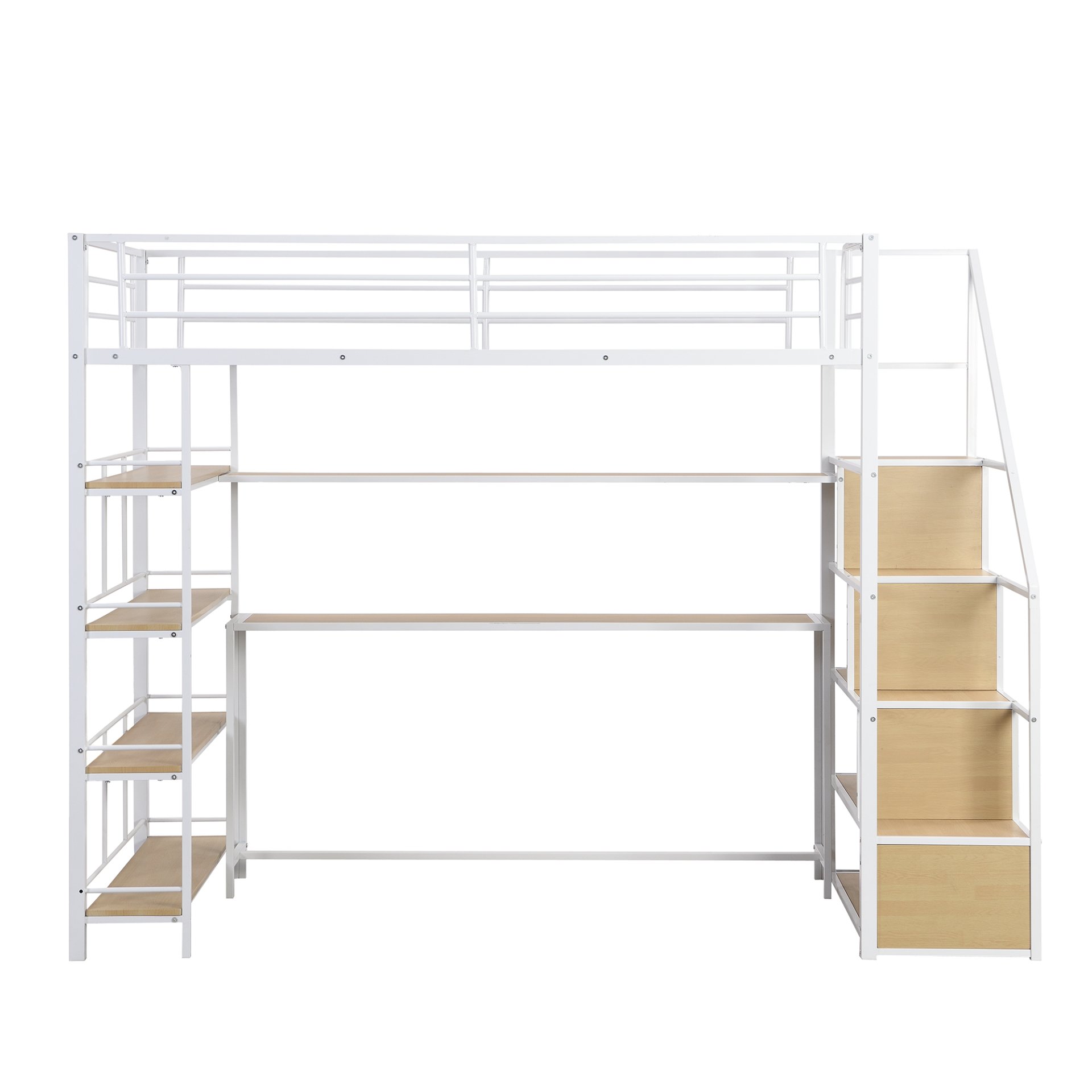 Twin Size Loft Bed With Built In Desk, Staircase Storage & 4 Tier Shelves - White - Image 9