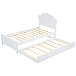 Twin Size Platform Bed With Headboard And Trundle - White
