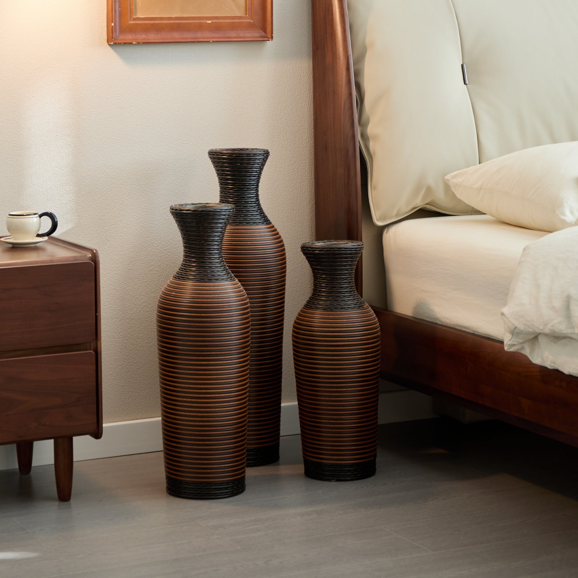 Desktop Vase, Classic And Neat Floor Vase, High Independent Flower Stand, Home Decoration Flower Stand (Set of 3) - Black / Brown - Image 15