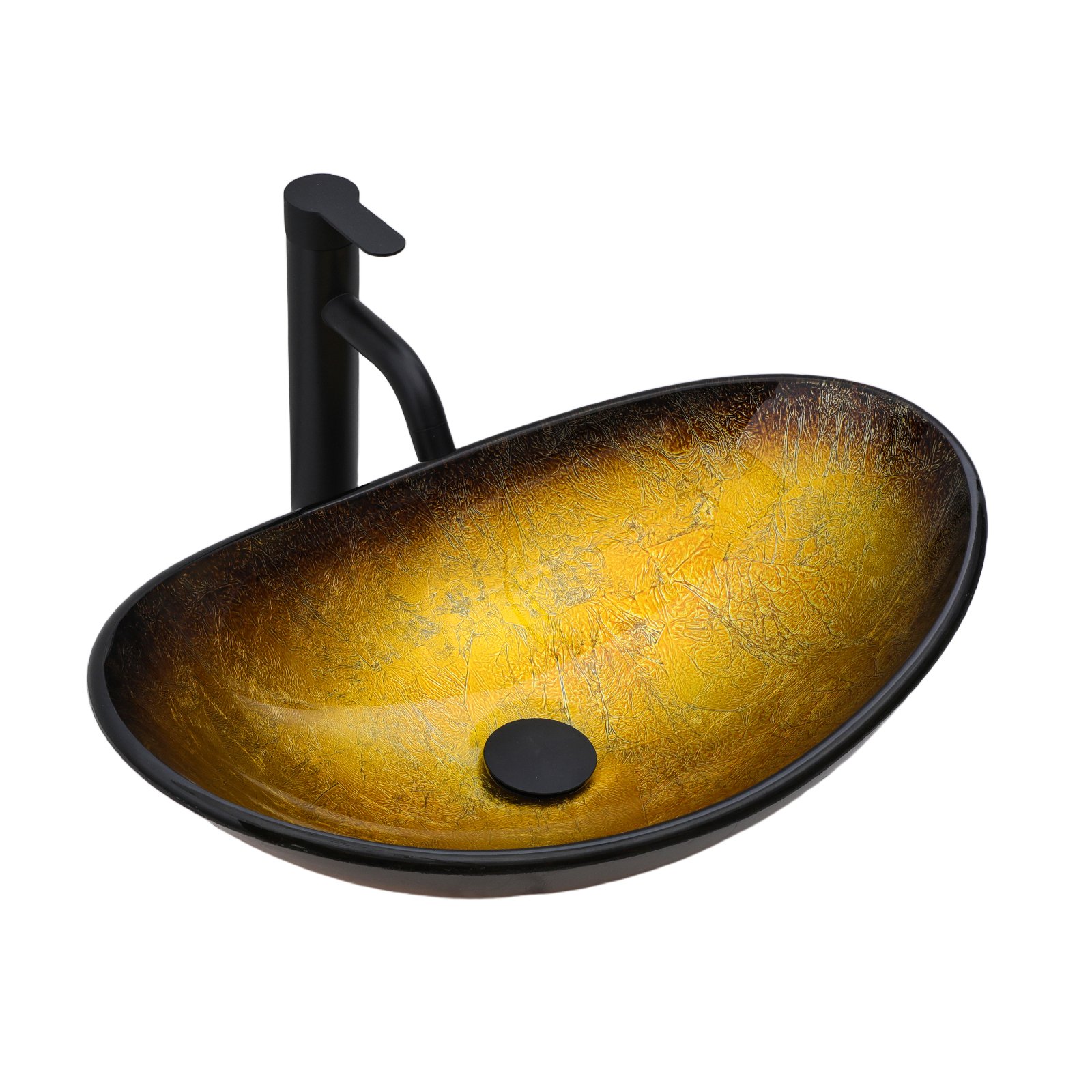 Vessel Sink With Pop Up Drain, Boat Shape Above Counter Bathroom Sink - Gold - Image 8