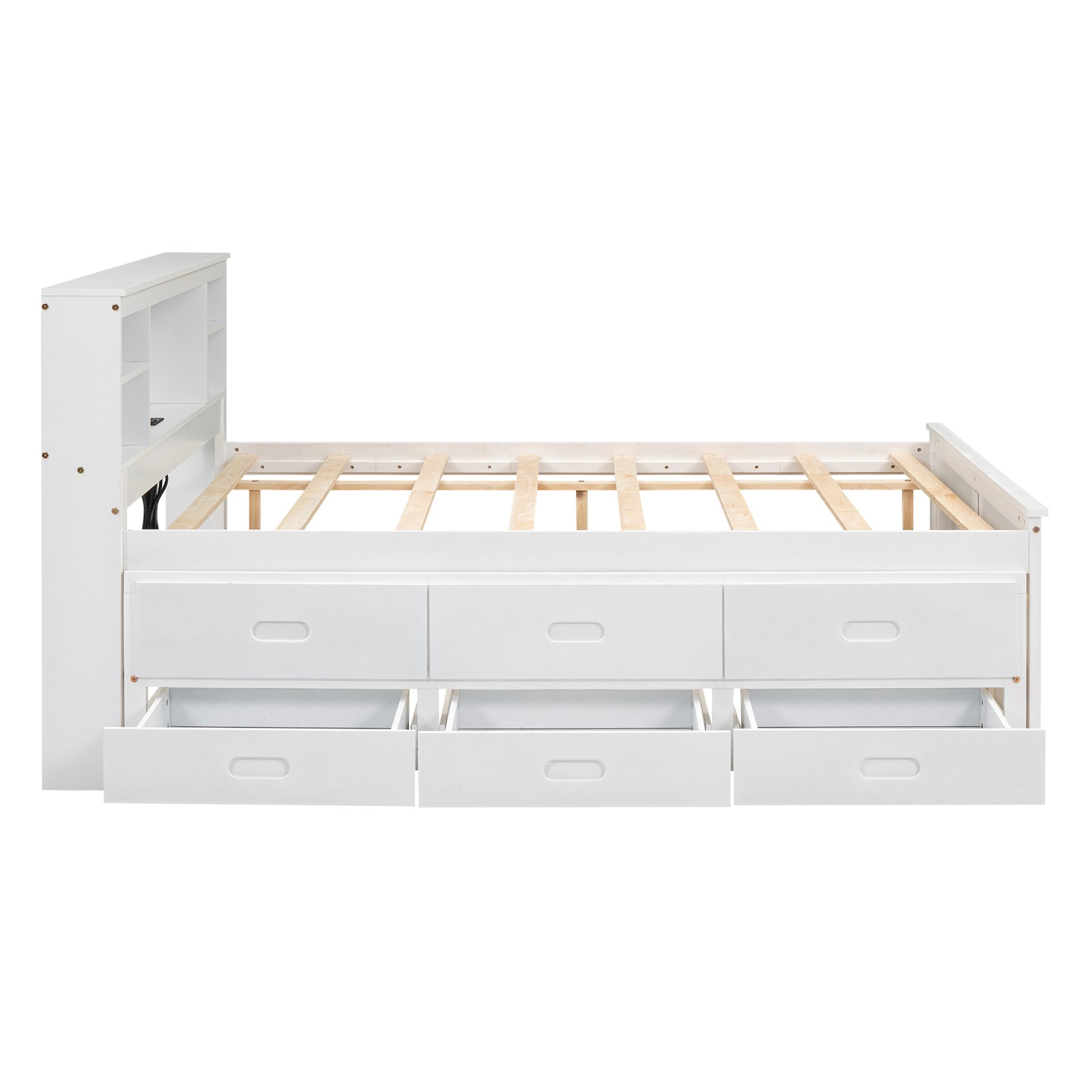Full Size Platform Bed With Storage Headboard, USB Ports, Twin Trundle, 3 Drawers Construction - White - Image 13