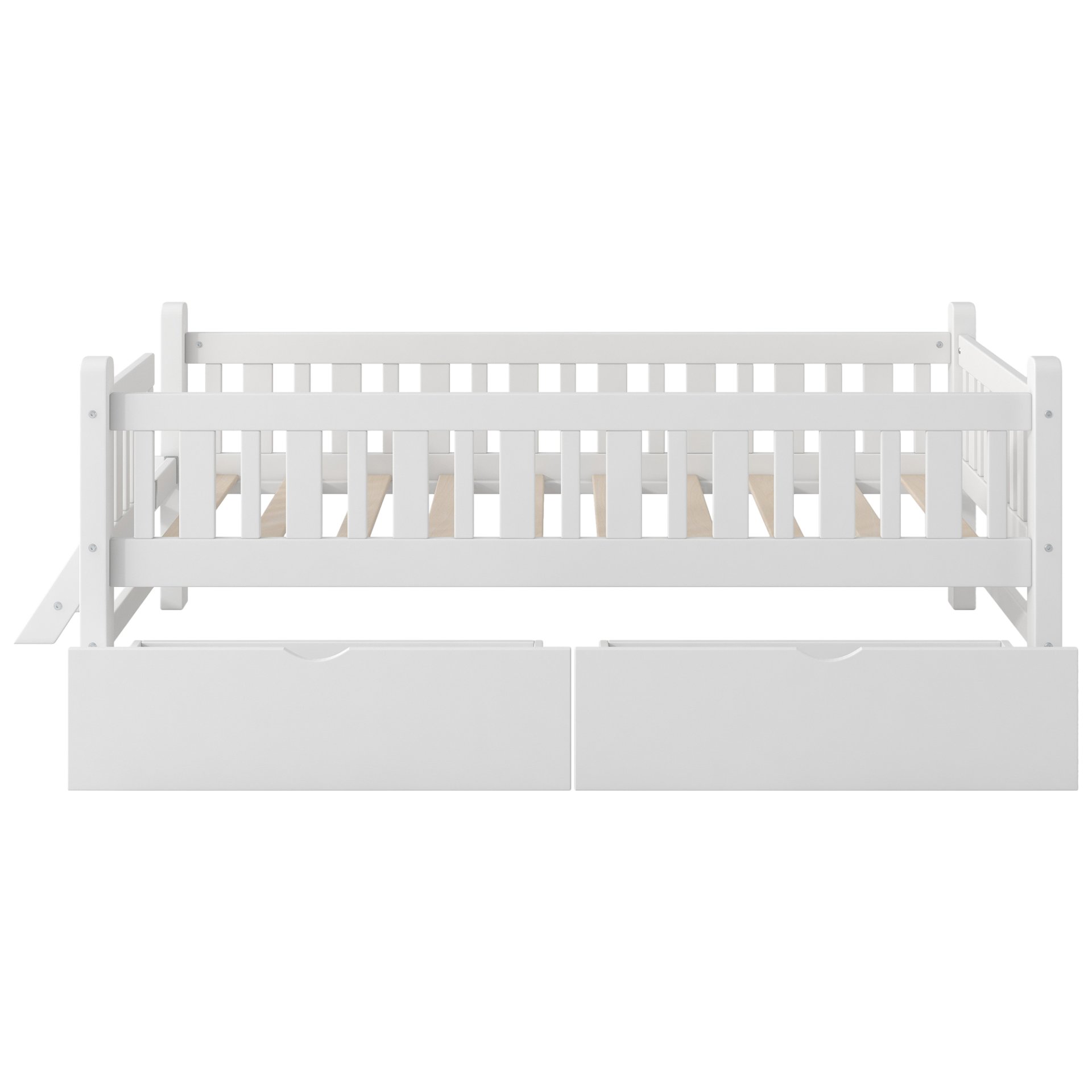 Twin Size Platform Bed With Guardrail And 2 Drawers - White - Image 10