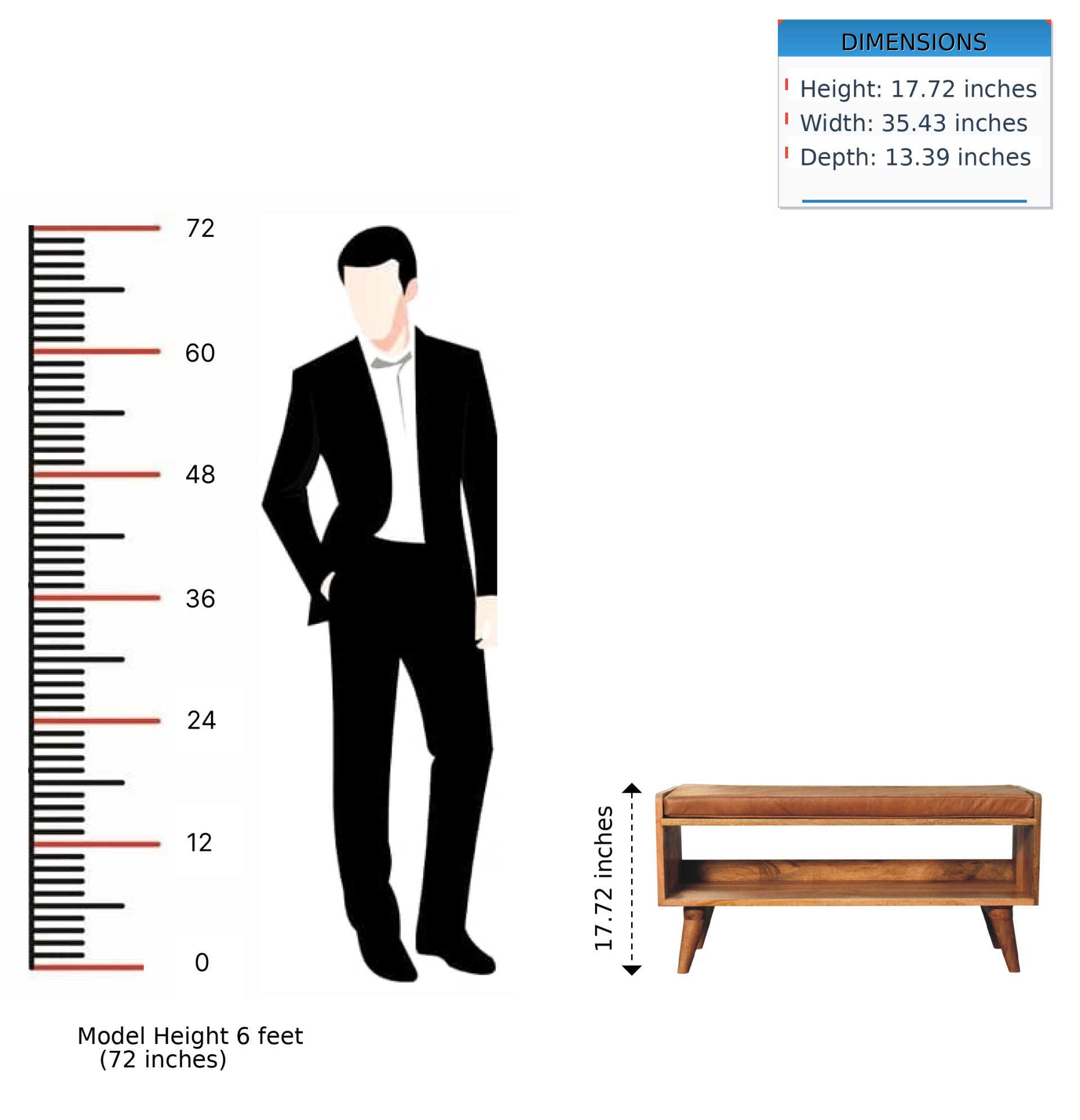Bench With Leather Seatpad - Oak - Image 14