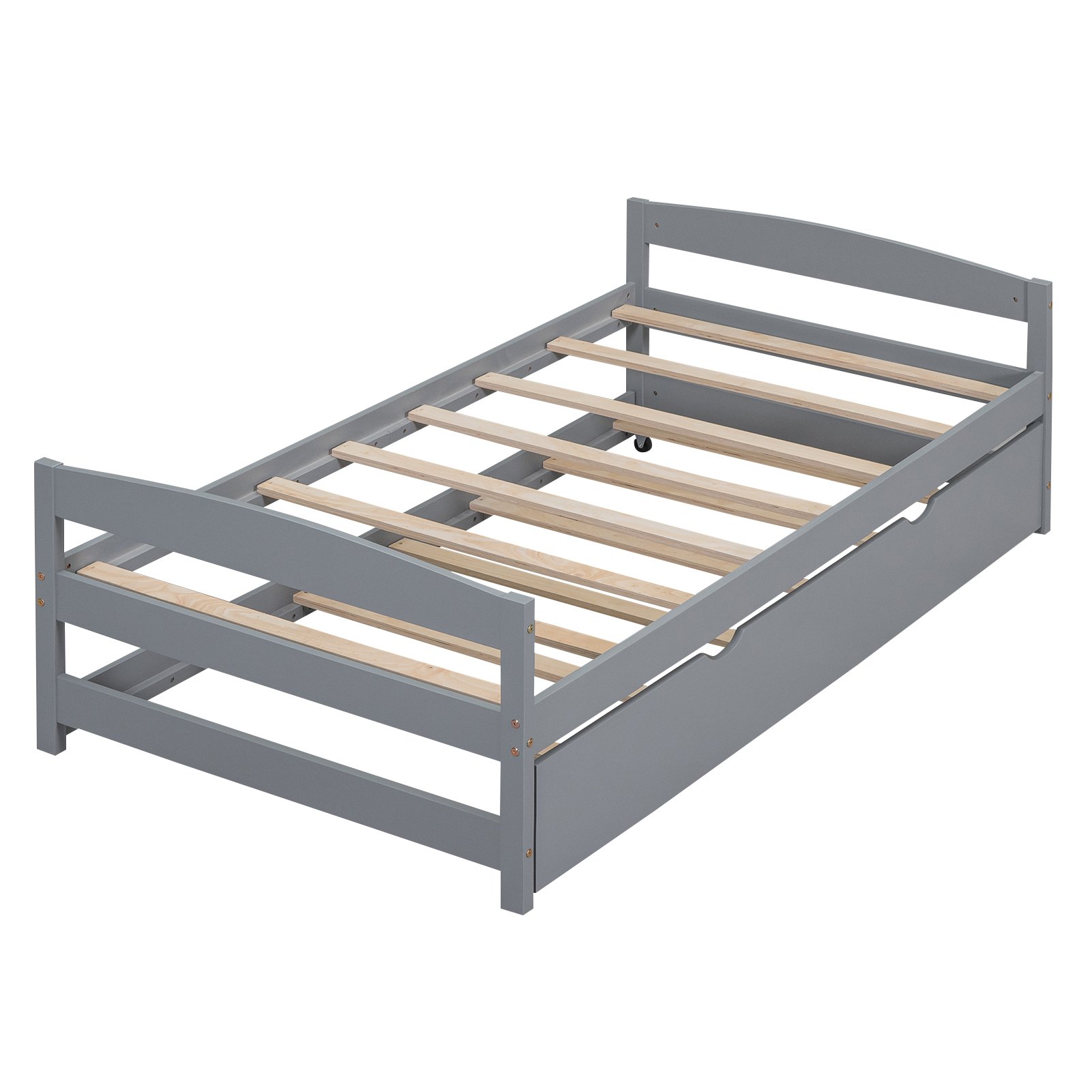 Twin Size Platform Bed With Twin Trundle - Gray - Image 9