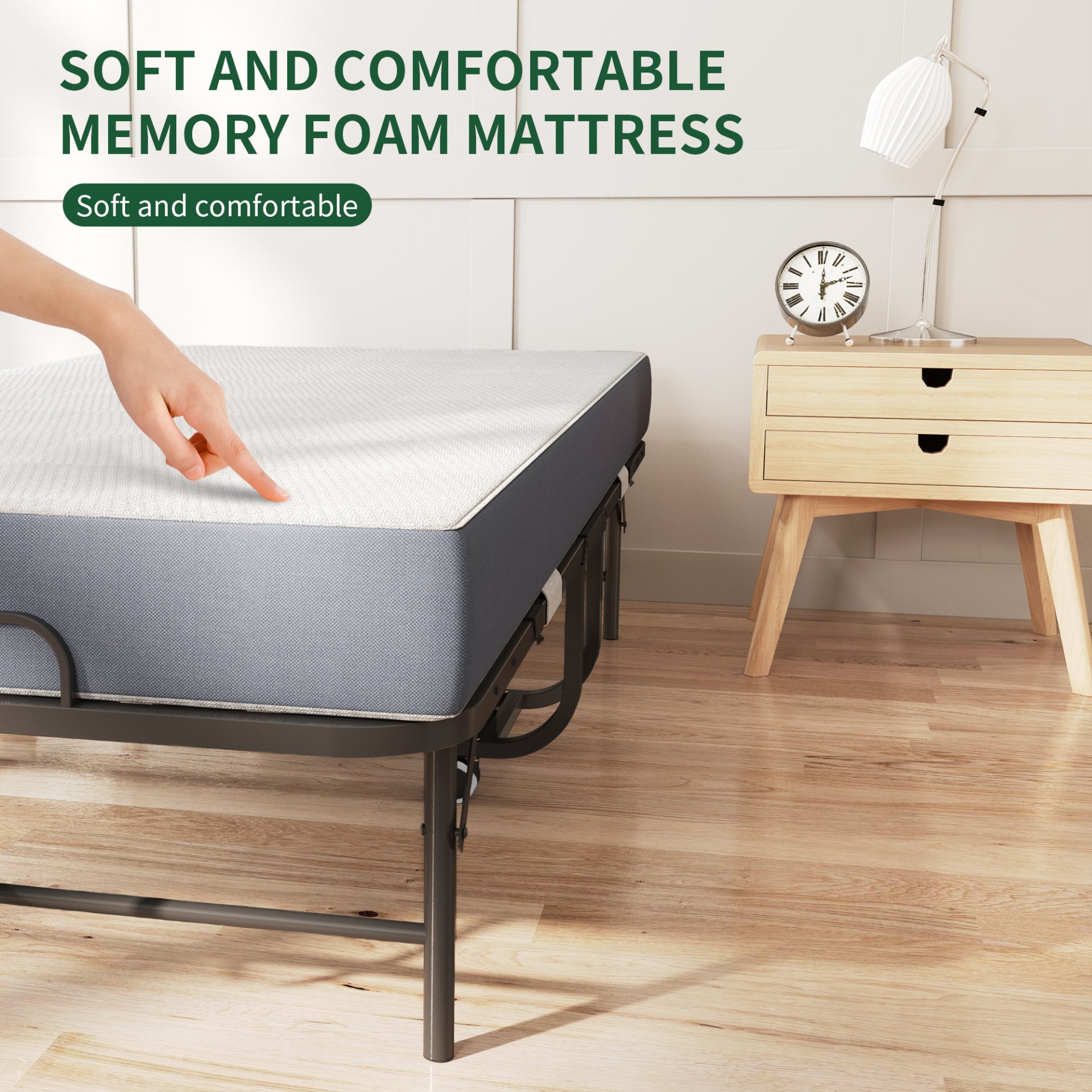 Twin Folding Bed With Memory Foam Mattress Portable Rollaway Bed Sturdy Metal Frame - Brushed Nickel - Image 6