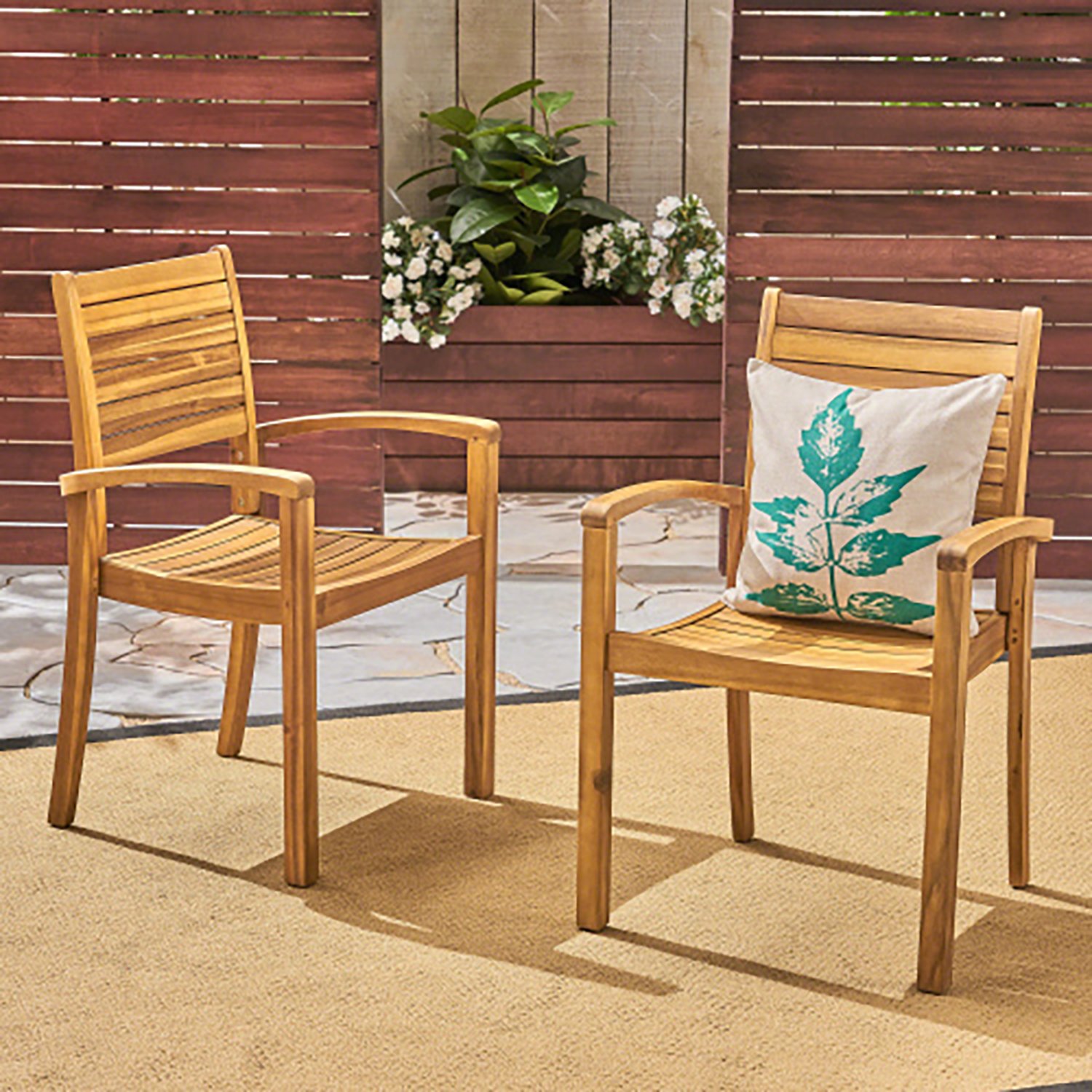 Outdoor Dining Chair, Stacking Design For Patio - Acacia Wood - Image 2