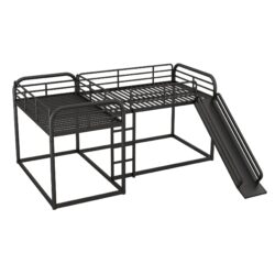 L-Shaped Bunk Bed With Slide And Short Ladder For Full And Twin Size - Black