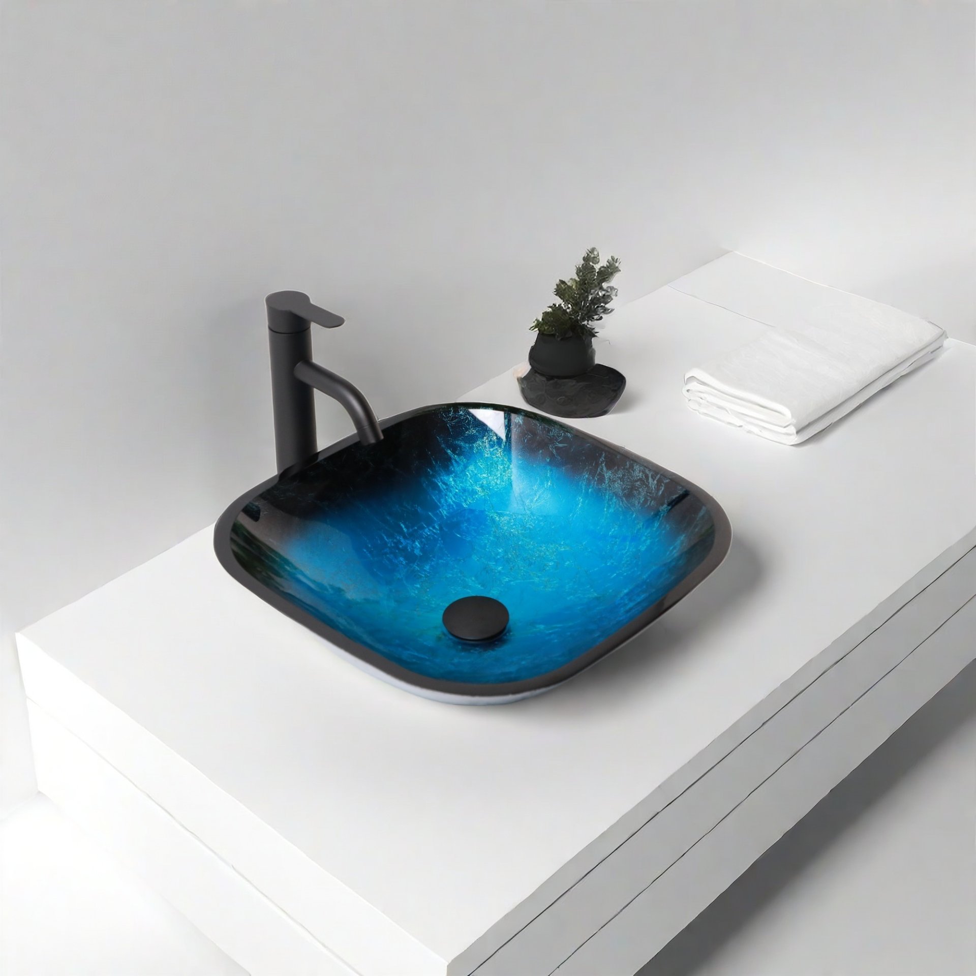 Artistic Vessel Sink With Faucet And Pop Up Drain - Blue - Image 2