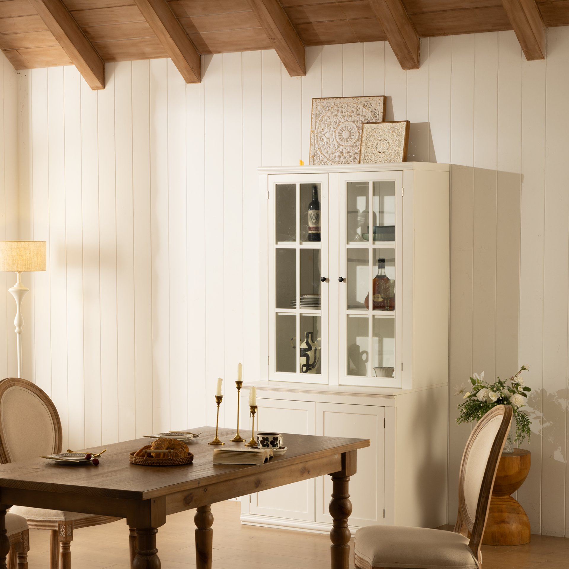 Retro Style Hutch Cabinet With Double Glass Doors, China Cabinet For Home, Office, Or Studio - White - Image 9