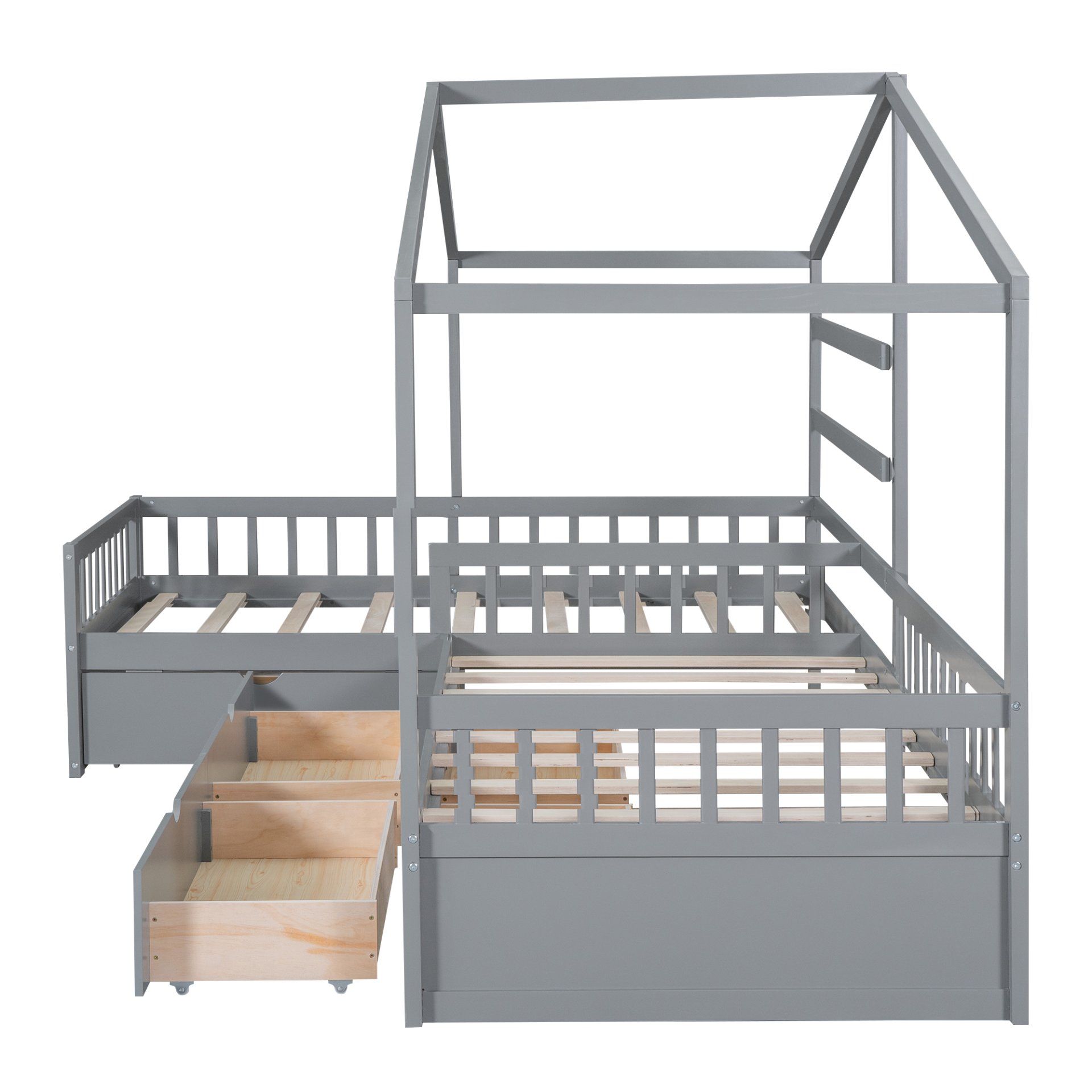 L-Shape Twin Platform Bed With 3 Storage Drawers - Gray - Image 12