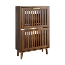 Medieval - Modern Shoe Cabinet With 2 Flip Drawers And Fence Design - Walnut