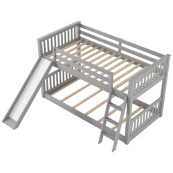 Twin Over Twin Bunk Bed & Convertible Slide And Ladder - Gray