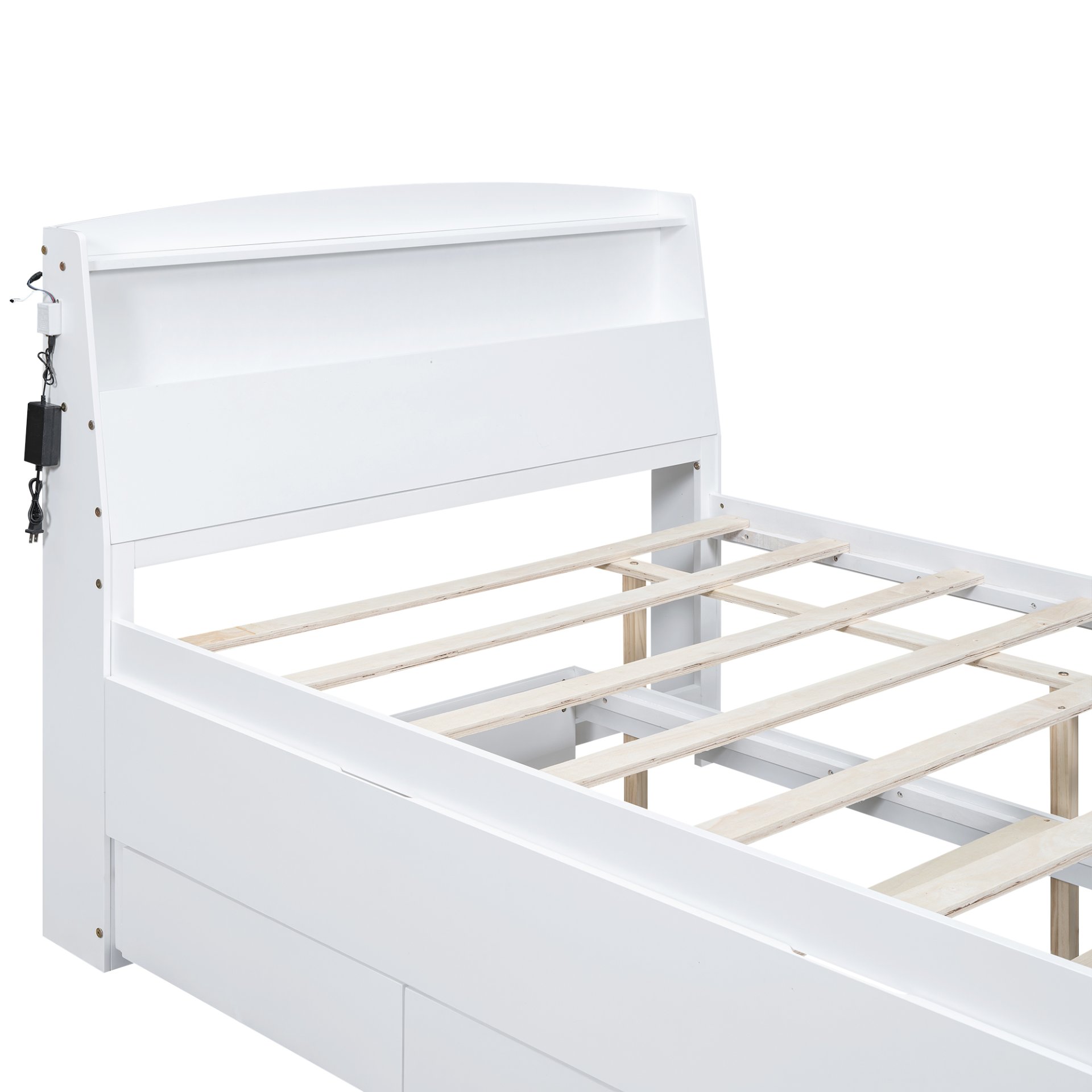 Full Size Platform Bed With Storage LED Headboard, Twin Trundle And 3 Drawers - White - Image 12