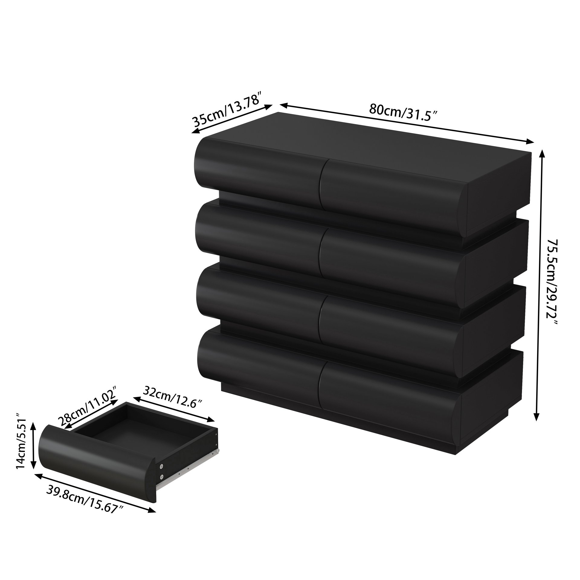 Minimalist Handle Less 8 Drawer Dresser With Wide Storage - Black - Image 3