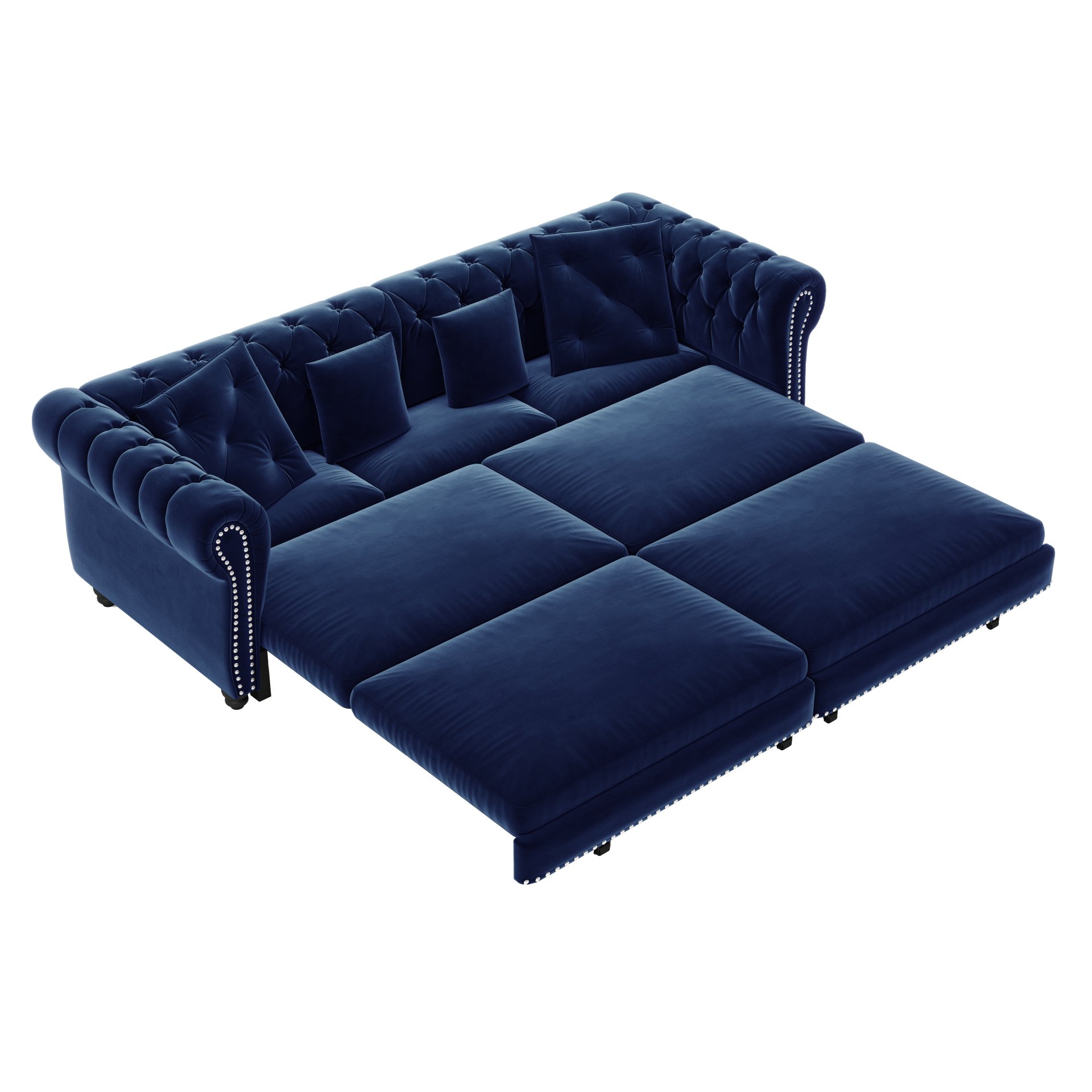 3 In 1 Pull Out Sofa Bed, Convertible Sleeper Sofa Bed, 3 Seater Sofa With Movable Ottoman - Blue - Image 20