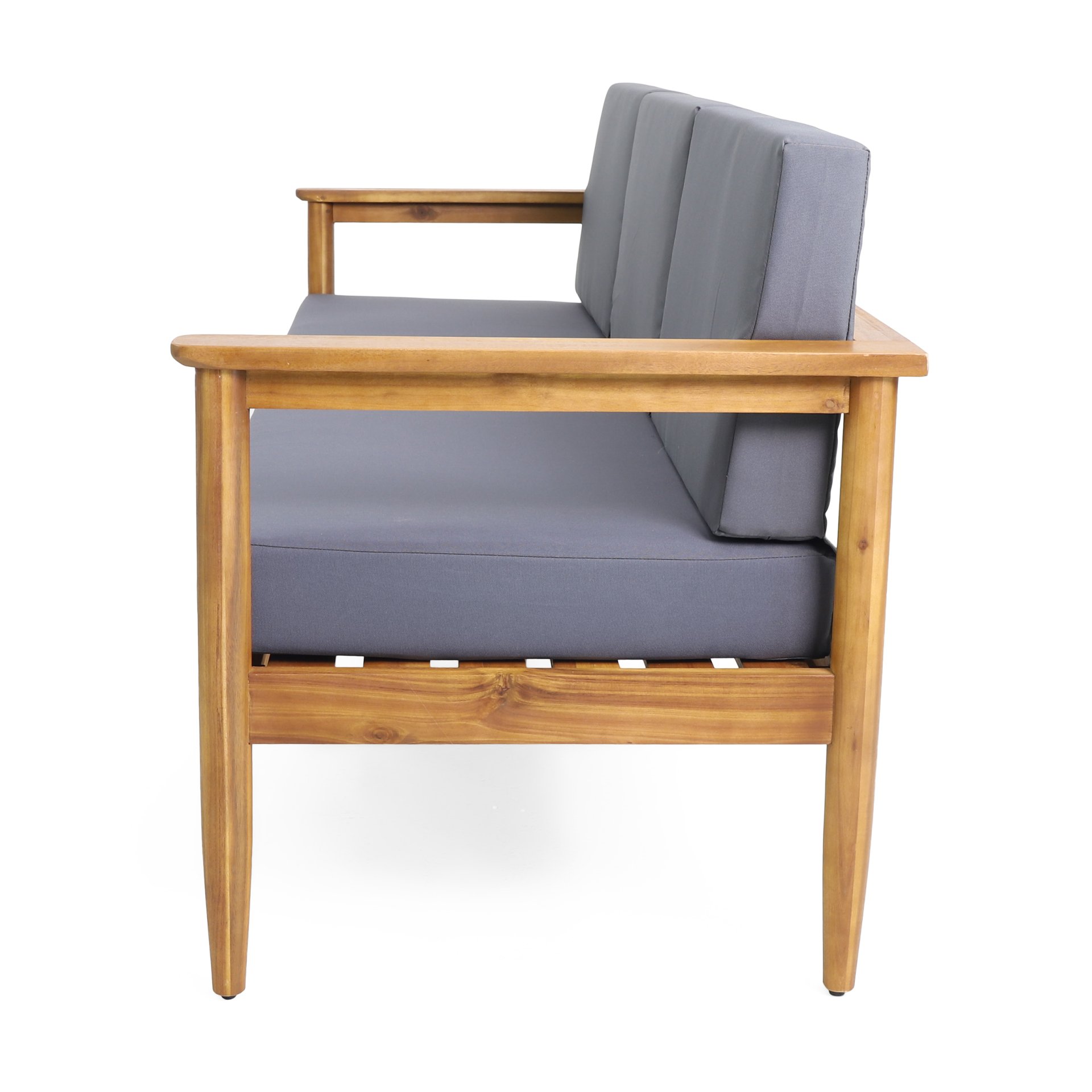 Outdoor 3 Seater Sofa With Cushion And Teak Acacia Wood - Dark Gray - Image 7