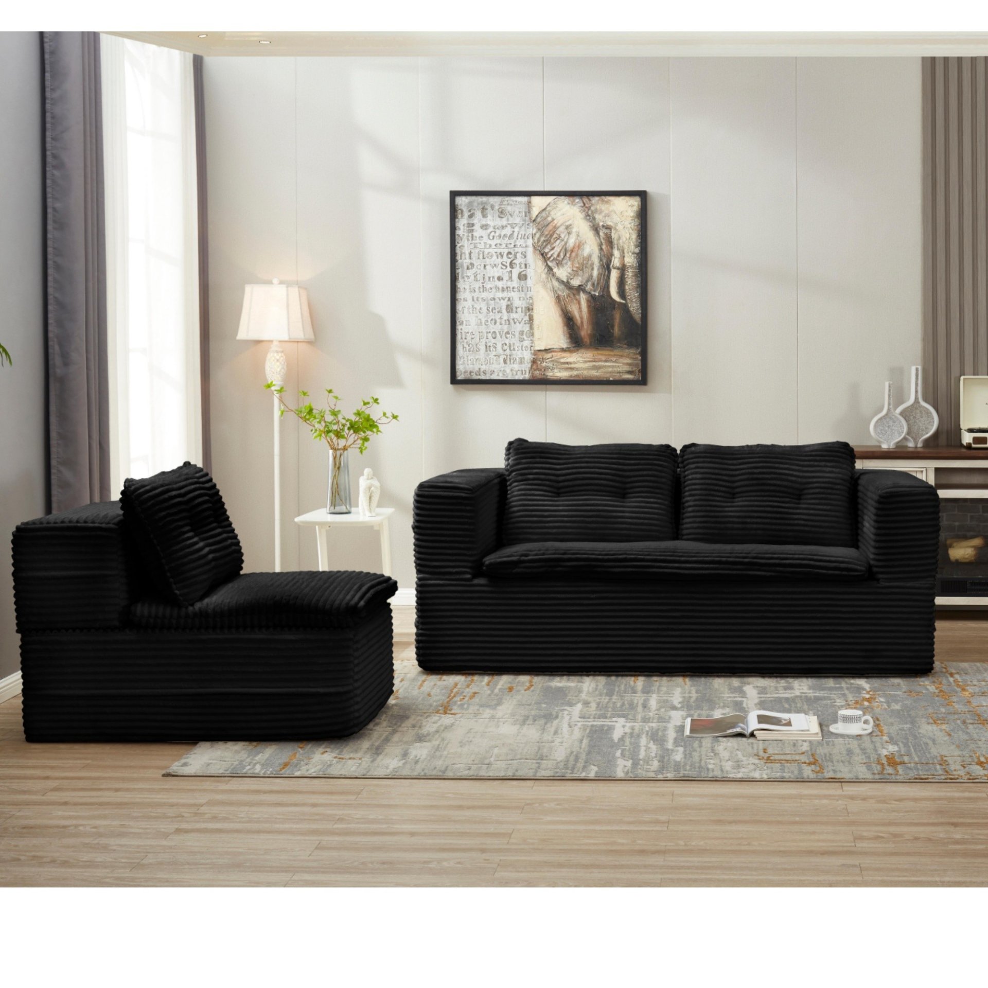 Multi Functional Sectional Sofa Bed With Independent Chaise Lounge And Functional Blanket - Black - Image 12