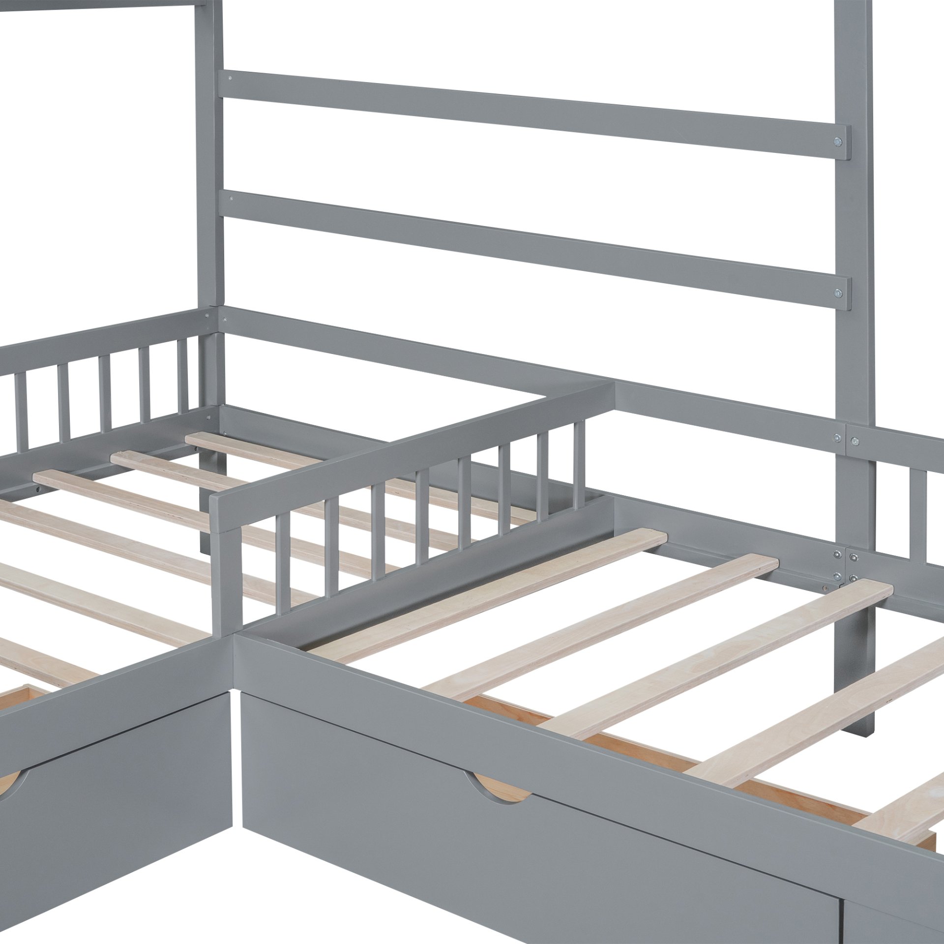 L-Shape Twin Platform Bed With 3 Storage Drawers - Gray - Image 10