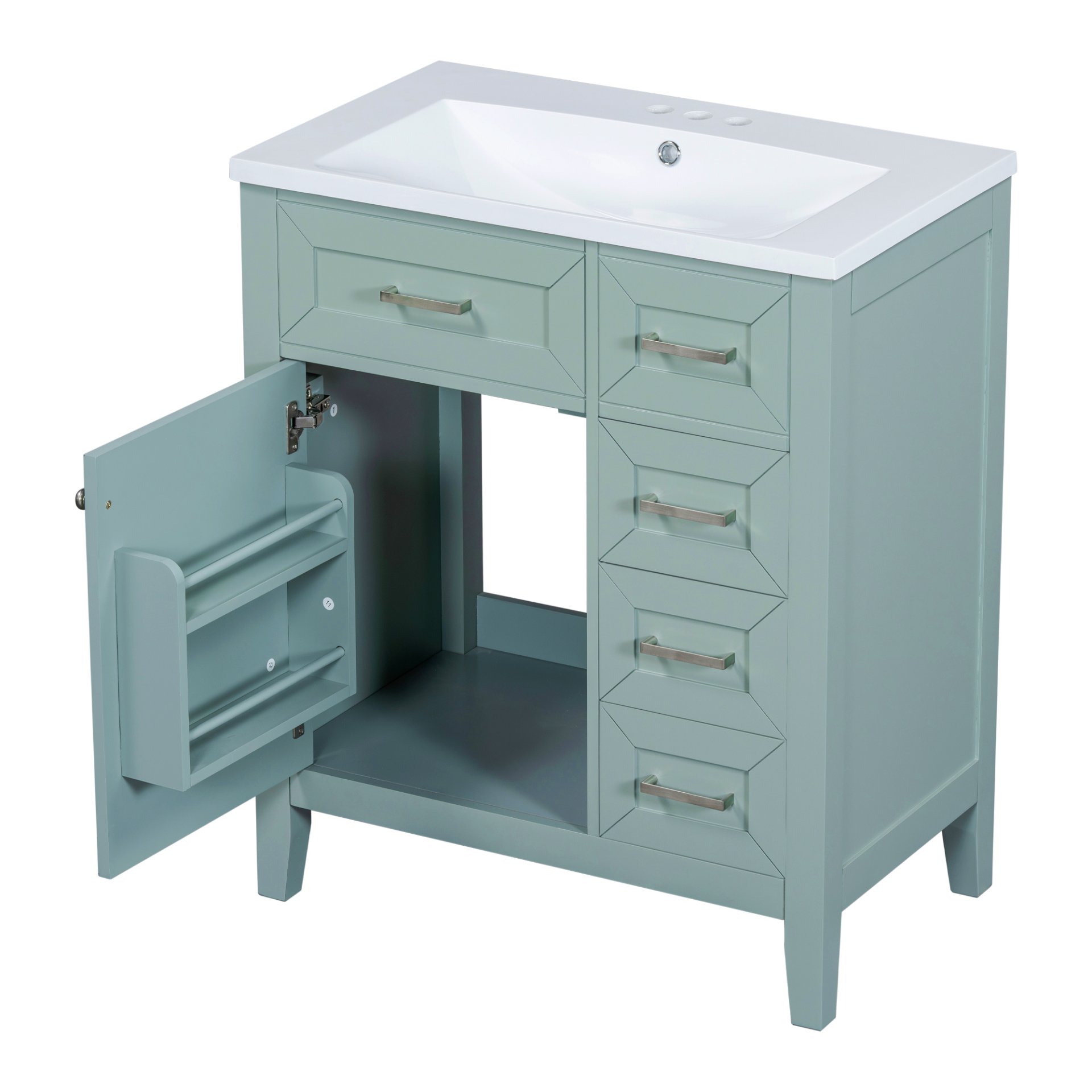 30" Bathroom Vanity With Sink Combo, Bathroom Cabinet With Drawers - Green - Image 6