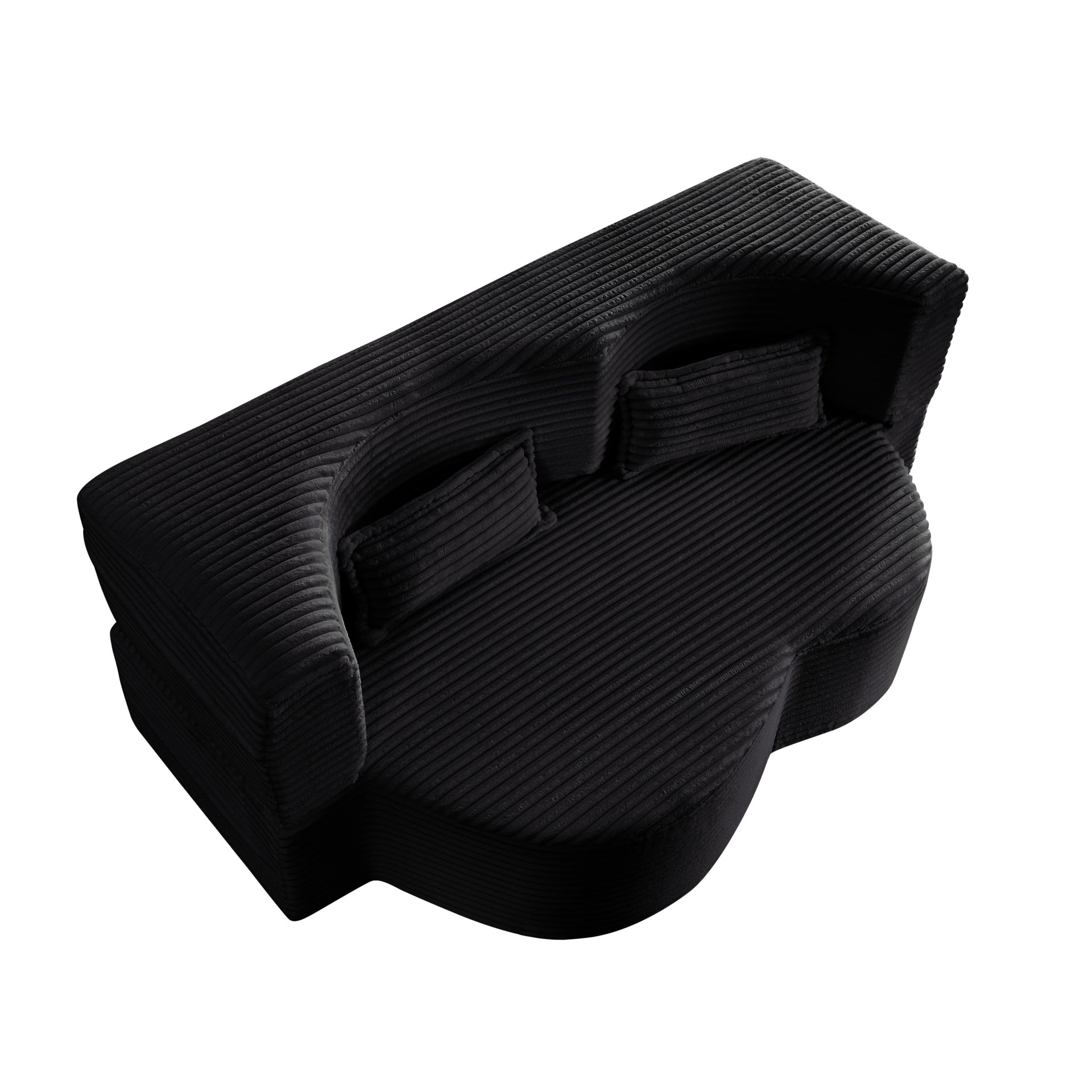 Floor Sofa With 2 Pillows, Convertible Plush Corduroy Foam Filled Sleeper Sofa Bed - Black - Image 13