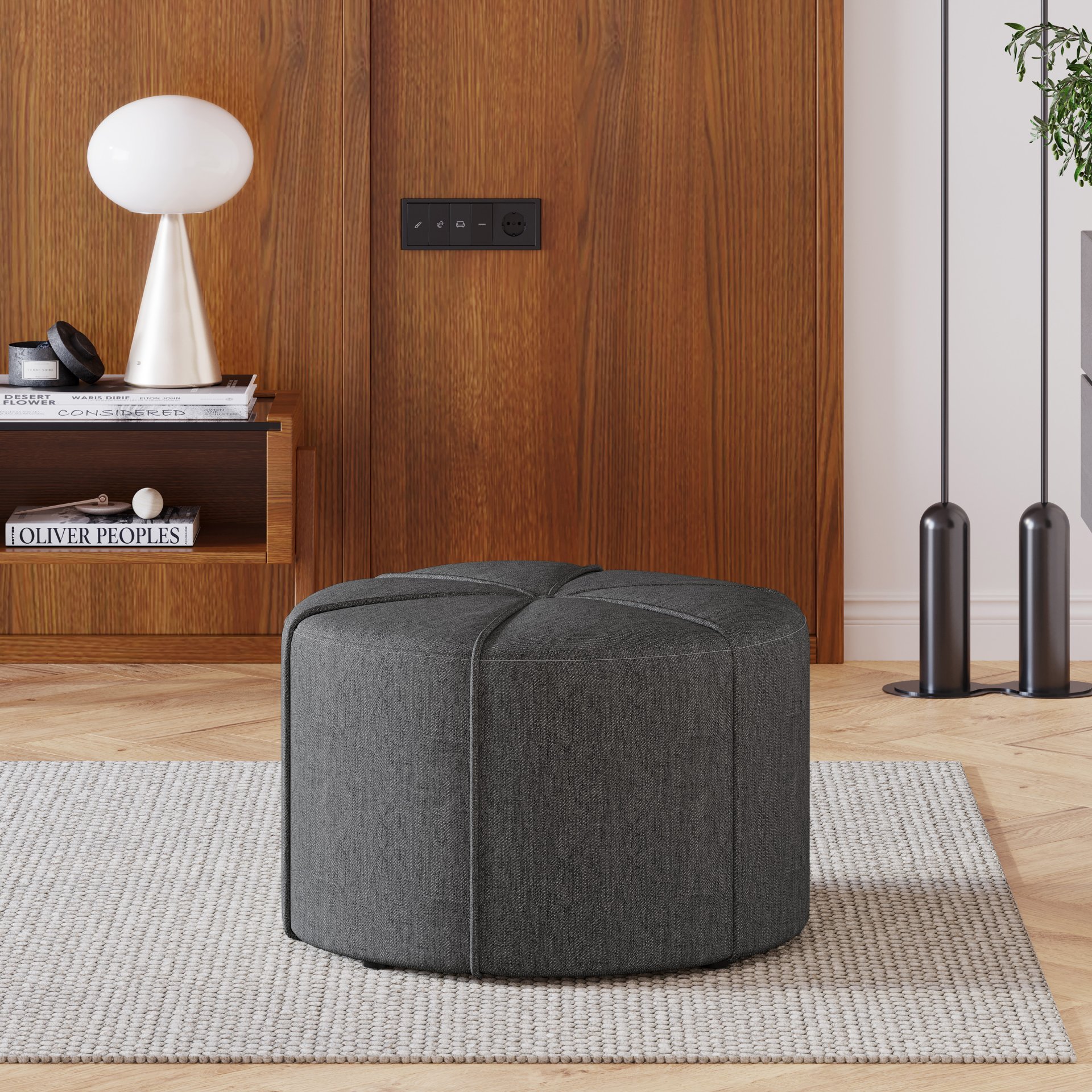 Modern Ottoman With Refined Fabric Upholstery, Solid And Engineered Wood - Charcoal - Image 2
