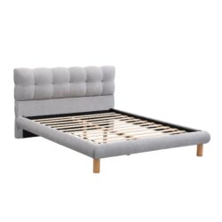 Full Upholstered Platform Bed Frame With Cookie Shaped Headboard - Gray