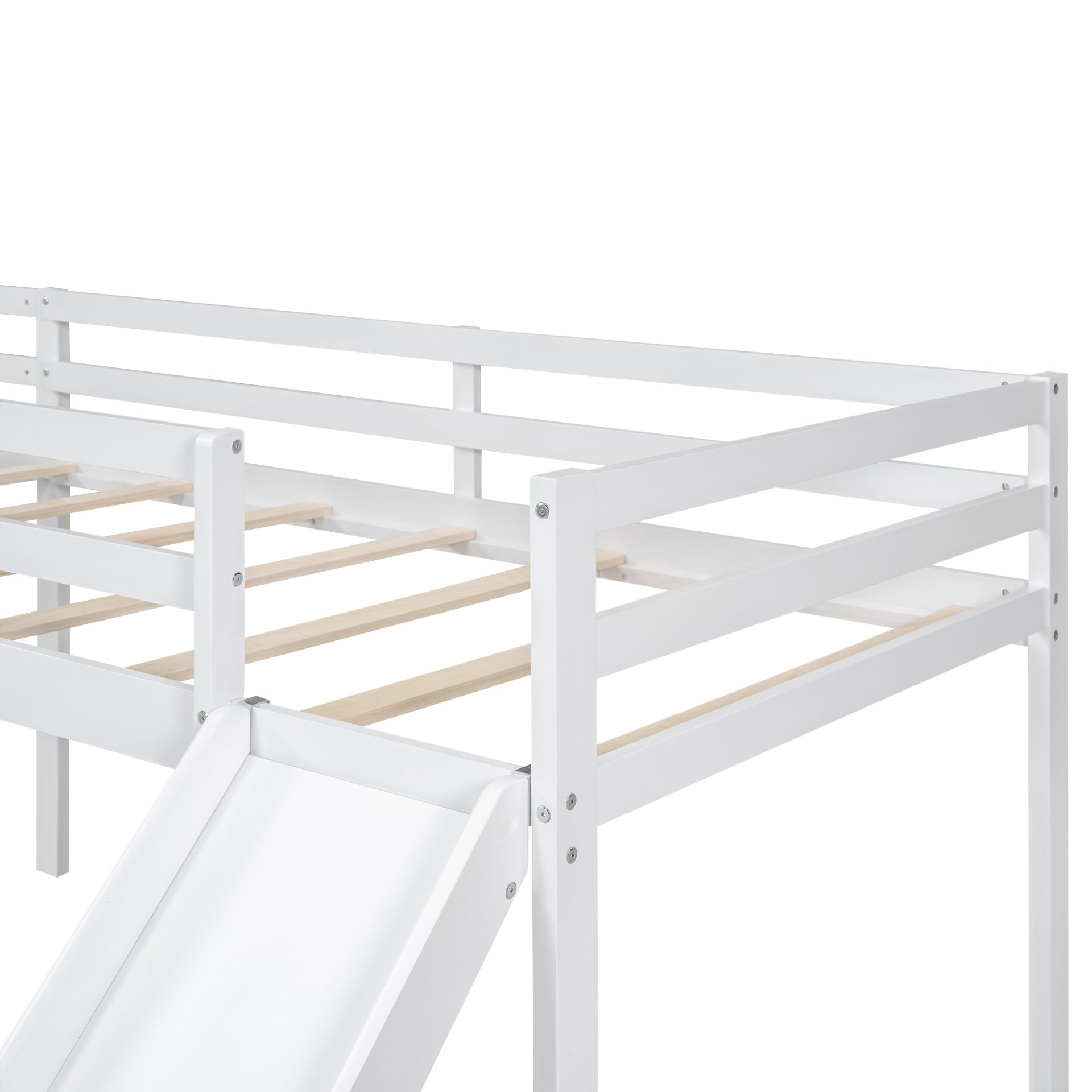 L-Shaped Twin Size Loft Bed With Ladder And Slide - White - Image 6